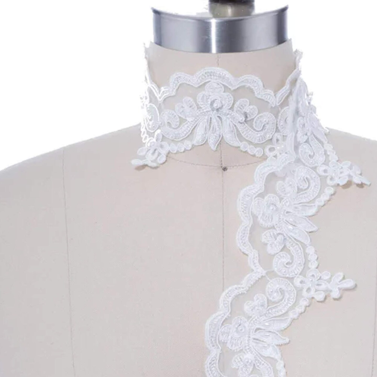 1 Yard 2.5 Inch White Bridal Lace Trim with Pearls and Sequins for Veils and Crafts