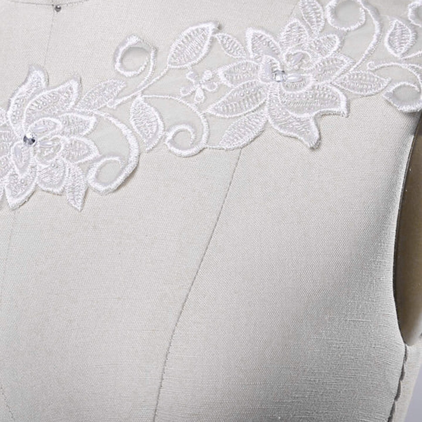 1 Yard 3 Inch White Beaded Floral Bridal Lace Trim on Organza