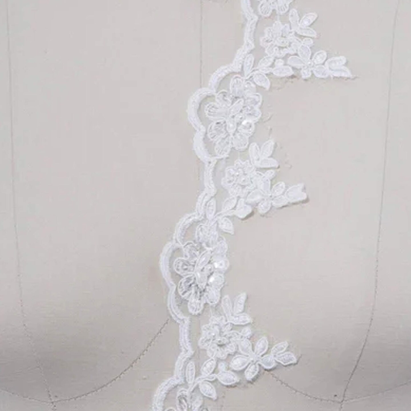 1 Yard White Beaded Arch Style Bridal Lace Trim 2.25 Inch Pearl Veil Edging