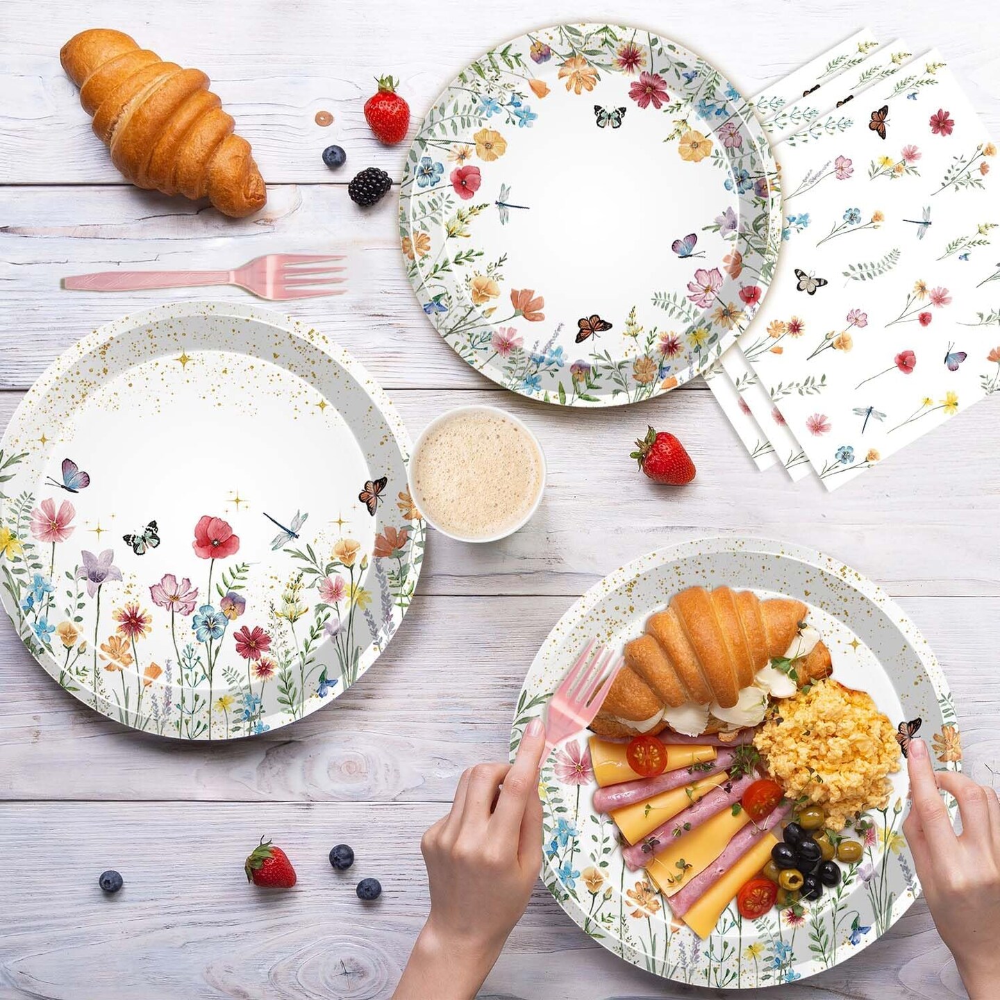 96 Pcs - Baby Shower Disposable Paper Plates and Napkins