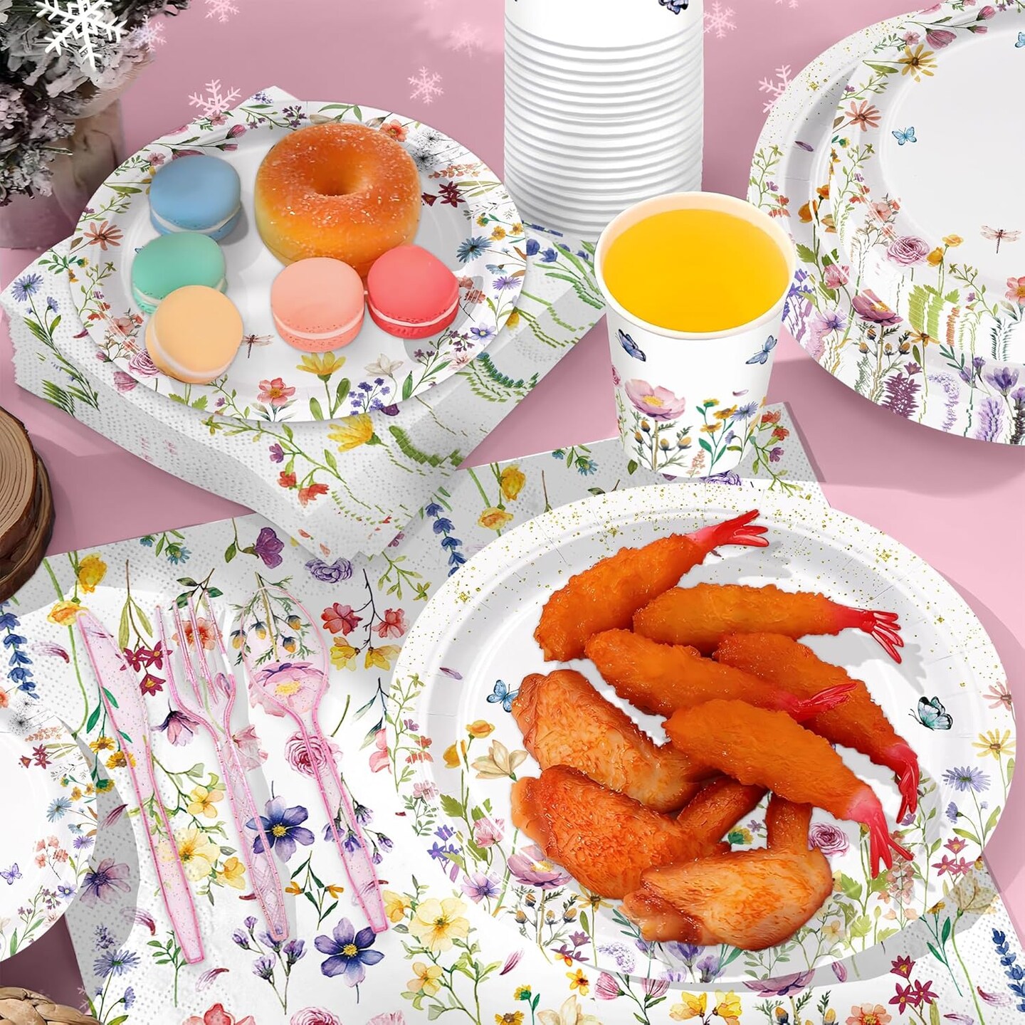 168pcs Wildflower Baby Shower Decorations Party Plates Napkins Floral Baby Shower Tableware Set Disposable Paper Cups Wildflower Party Supplies for Spring Summer Picnic Tea Party 24 Guests