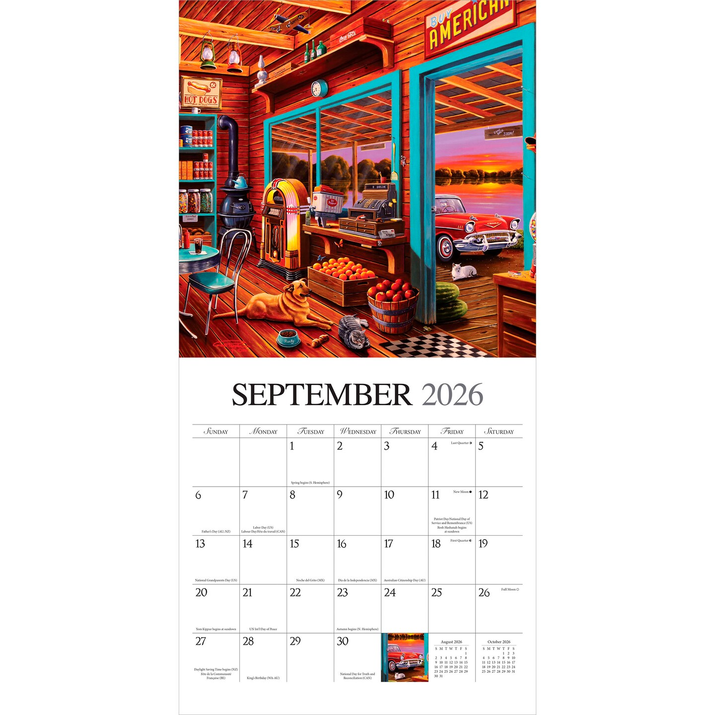 Vintage Country | 2026 12 x 24 Inch (Hanging) Monthly Square Wall Calendar | Featuring the Artwork of Geno Peoples | Plastic-Free