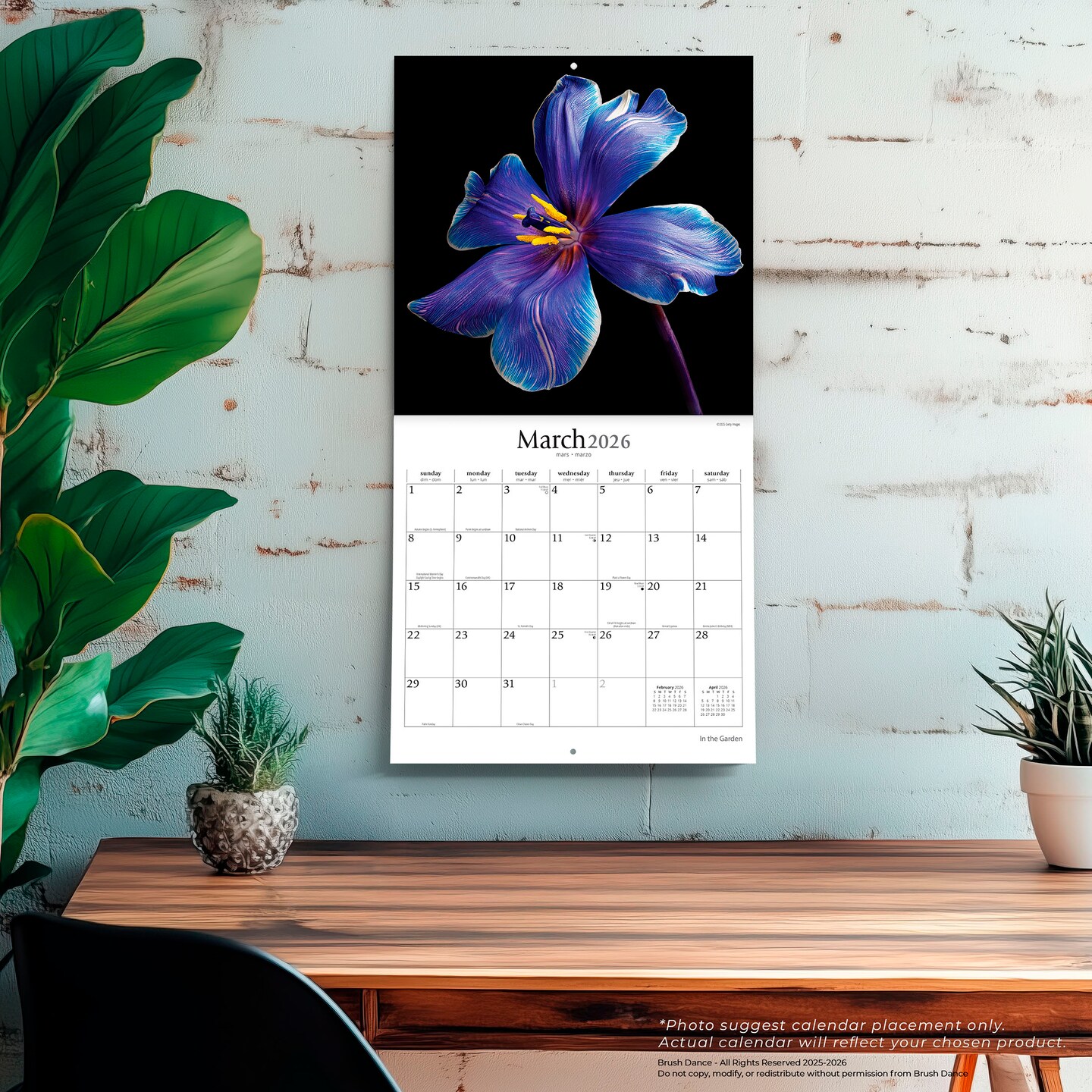 In the Garden | 2026 12 x 24 Inch (Hanging) Monthly Square Wall Calendar | Plastic-Free