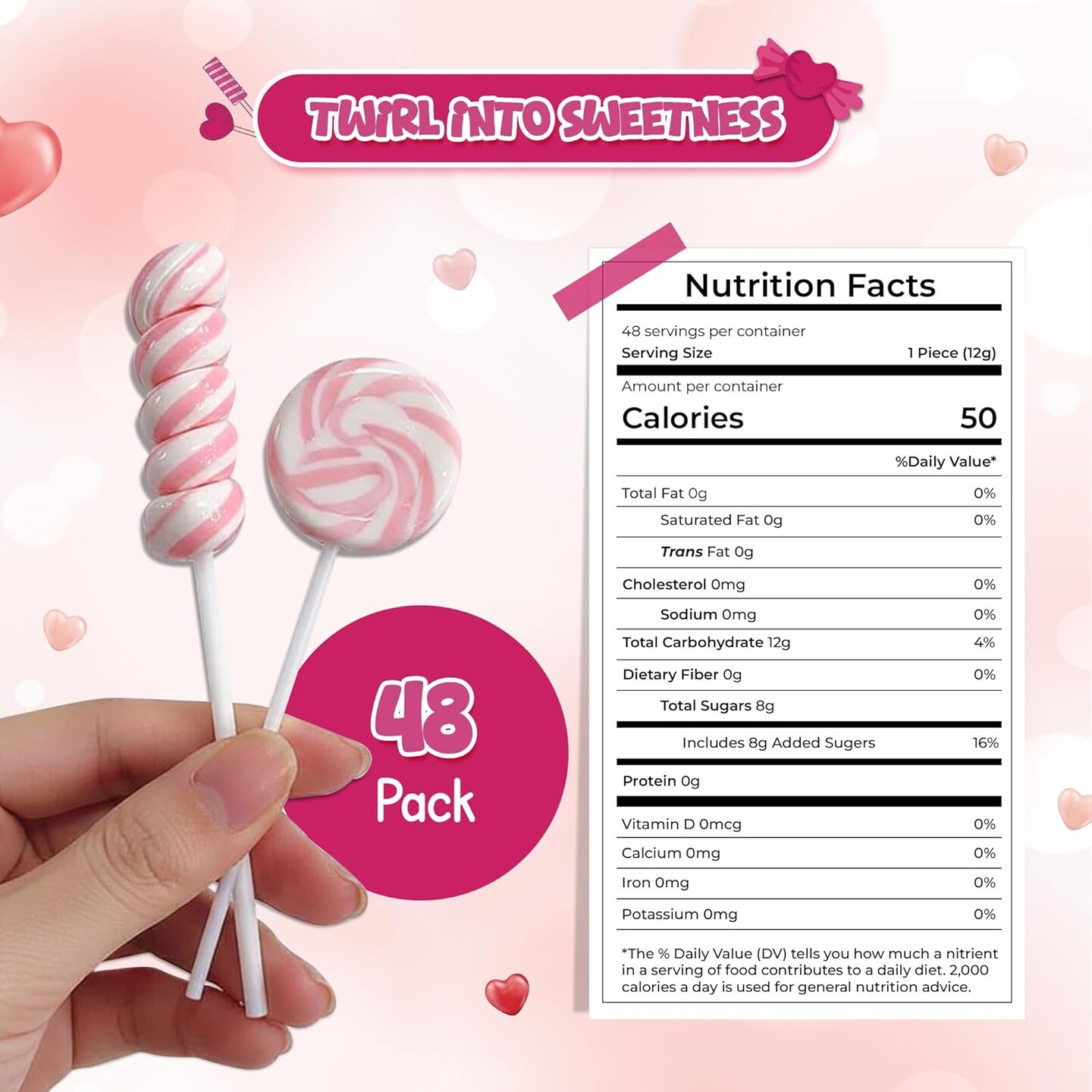 4E's Novelty Pink Swirl and Twist Lollipop (48 Pack) - Pink Swirl Lollipops Individually Wrapped Valentines Candy Bulk for Kids Classroom Exchange, Fun and Sweet Twist Lollipops Bulk Party Favors