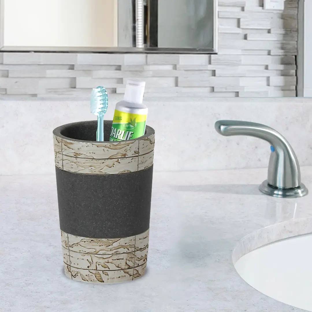 Rustic Cement Bathroom Tumbler Cup | Decorative Rinse Cup,Drinking Glass,Toothbrush & Makeup Brush Holder for Vanity Countertops,Sink & Desk | Antique Stone
