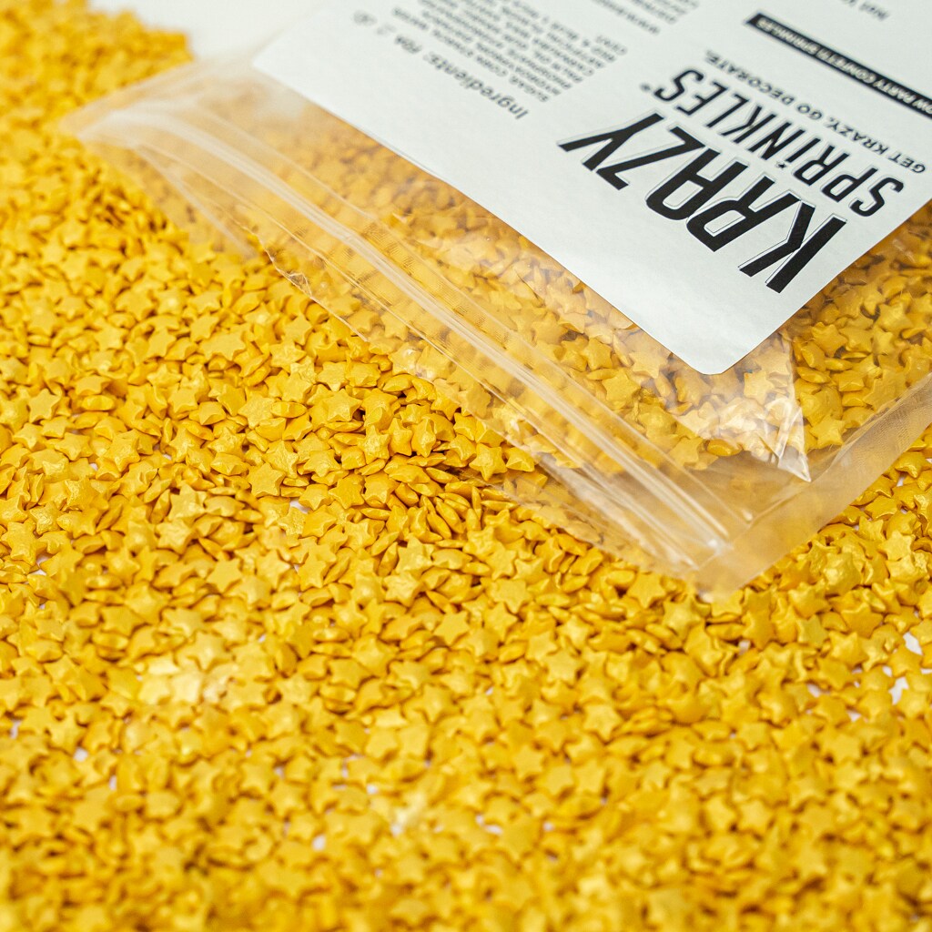 Krazy Sprinkles - Gold Pearl Stars (1/2 Cup, 1x Jar) for Cakes, Ice Cream &#x26; Cookies