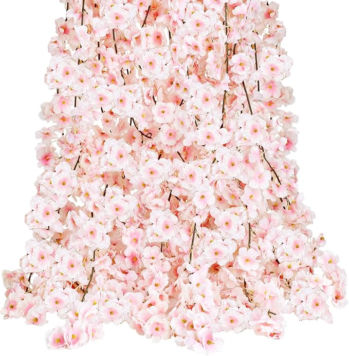 11.8 ft Artificial Cherry Blossom Vines Fake Spring Flowers Hanging Silk Sakura Flower Garland for Wedding Party Decor, Pink