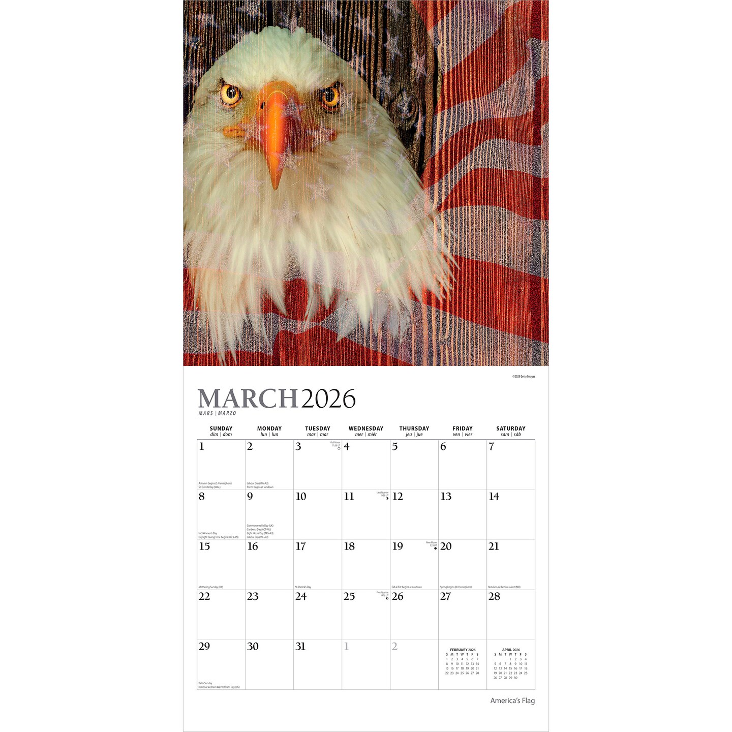 America&#x27;s Flag | 2026 12 x 24 Inch (Hanging) Monthly Square Wall Calendar | Foil Stamped Cover