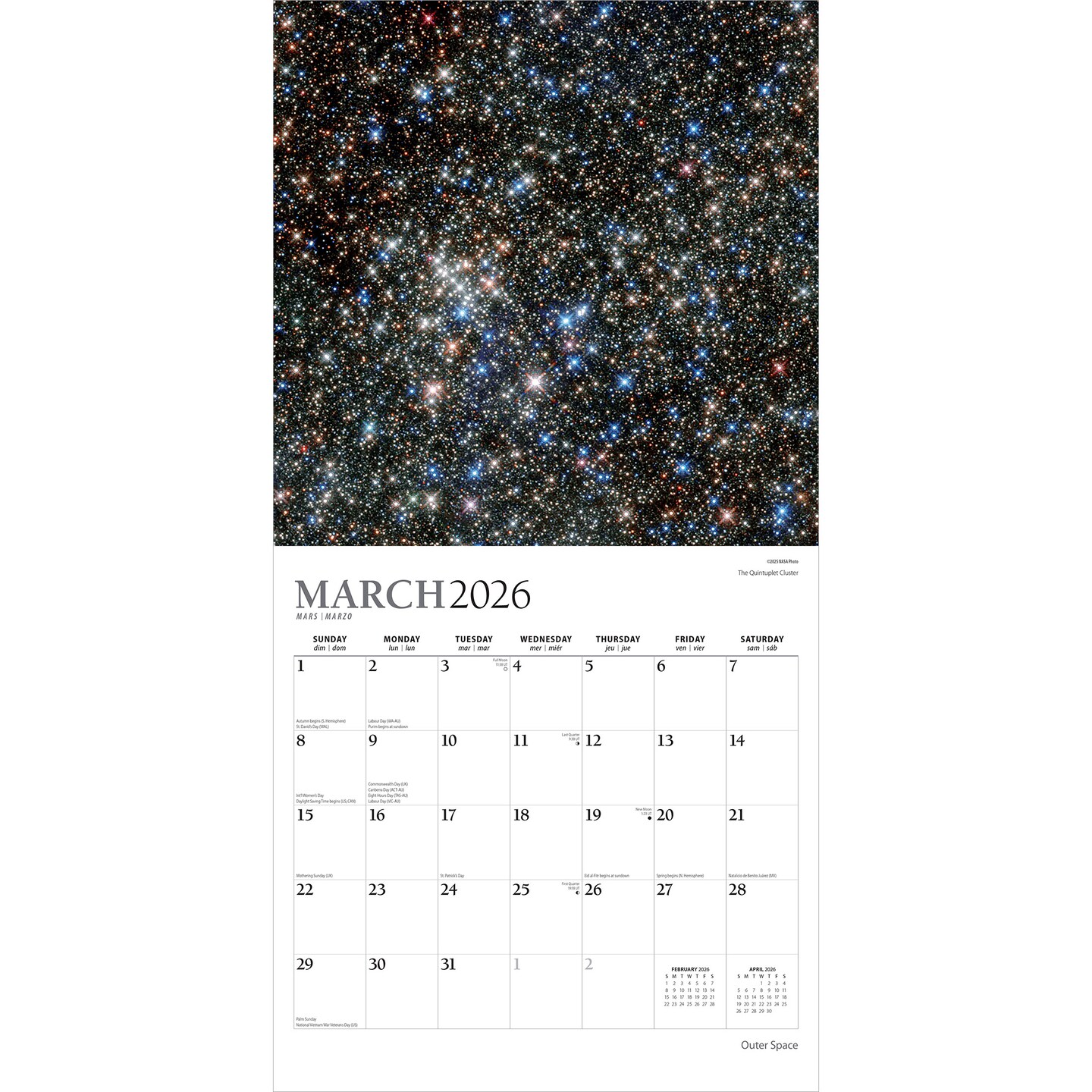 Outer Space | 2026 12 x 24 Inch (Hanging) Monthly Square Wall Calendar | Foil Stamped Cover