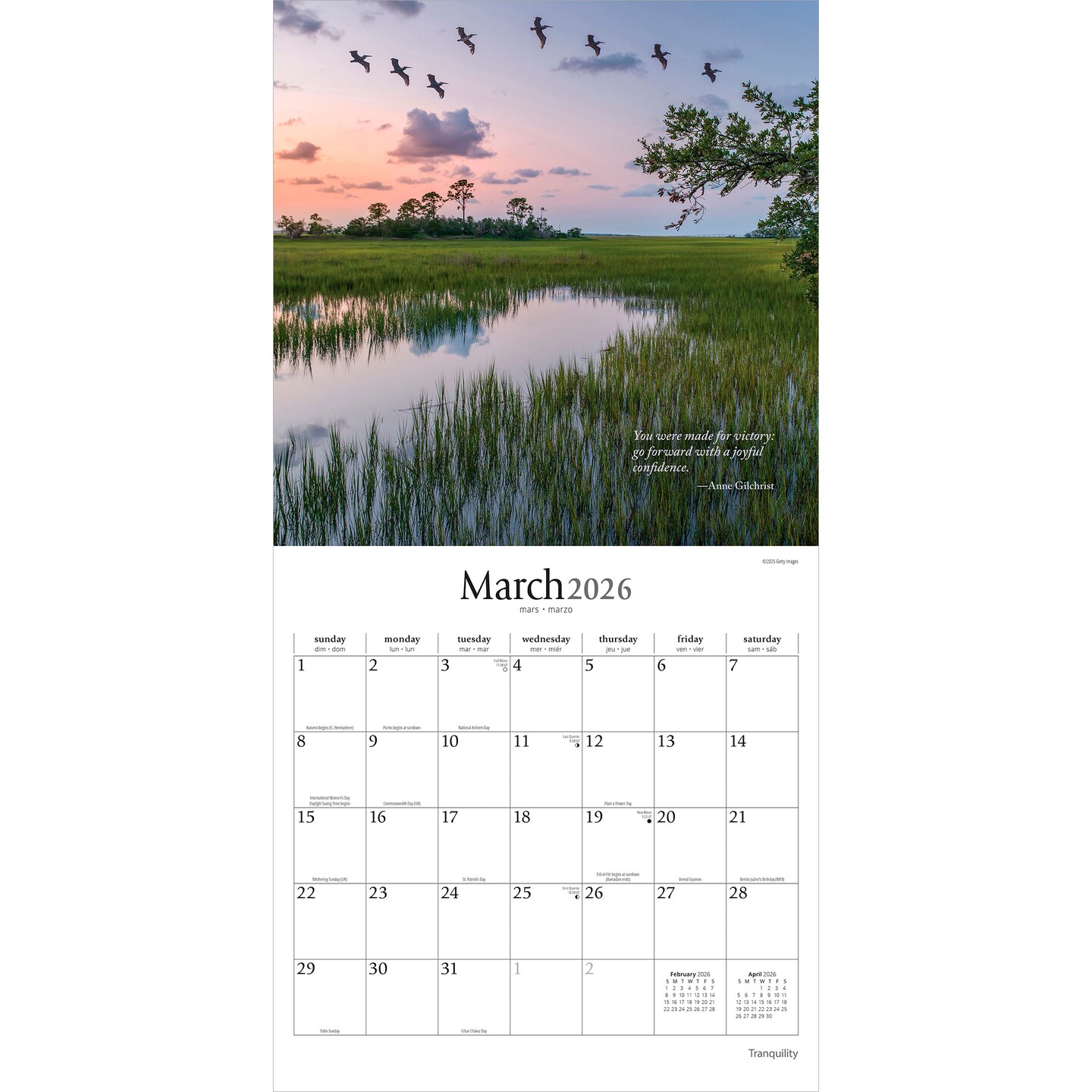 Tranquility | 2026 12 x 24 Inch (Hanging) Monthly Square Wall Calendar | Plastic-Free