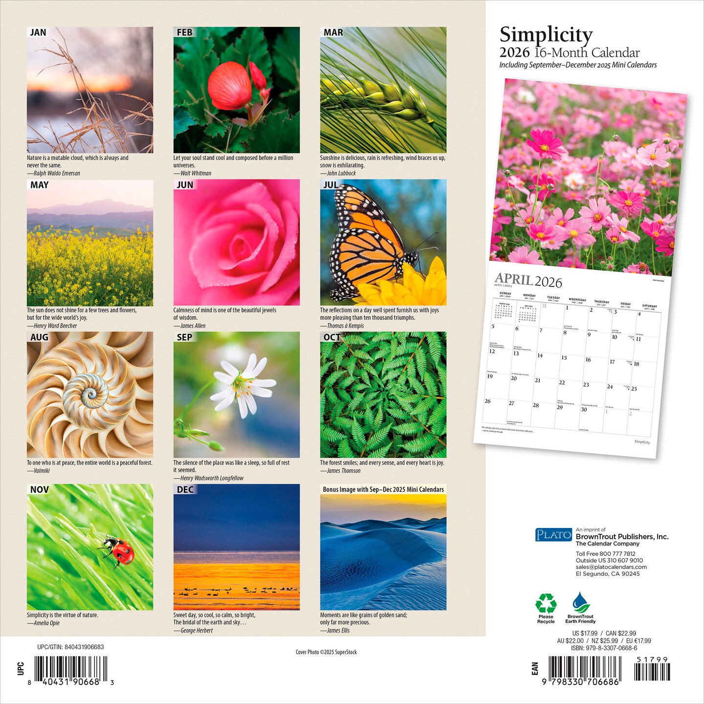 Simplicity | 2026 12 x 24 Inch (Hanging) Monthly Square Wall Calendar | Foil Stamped Cover