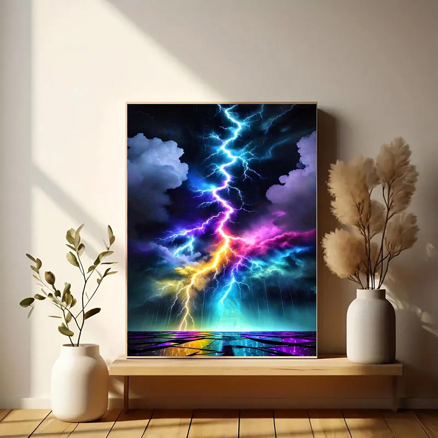 Diamond Art Painting Kits for Adults, Colorful Lightning 5D Diamond Painting Dots Art Kits for Adults Beginner, DIY Full Round Gem Crystal Art Paint by Diamond, Home Wall Decor 12x 16 in
