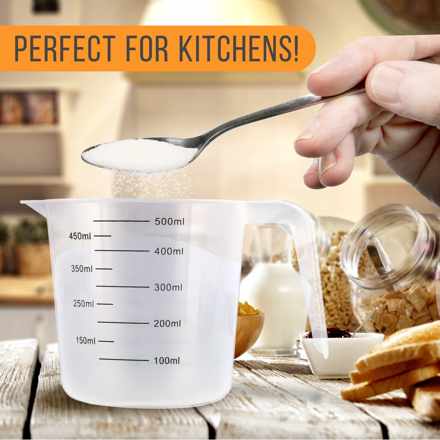 U.S. Kitchen Supply&#xAE; - 16 oz (500 ml) Plastic Graduated Measuring Cups with Pitcher Handles (Pack of 6), 2 Cup Capacity, Ounce ML Markings Measure Mix