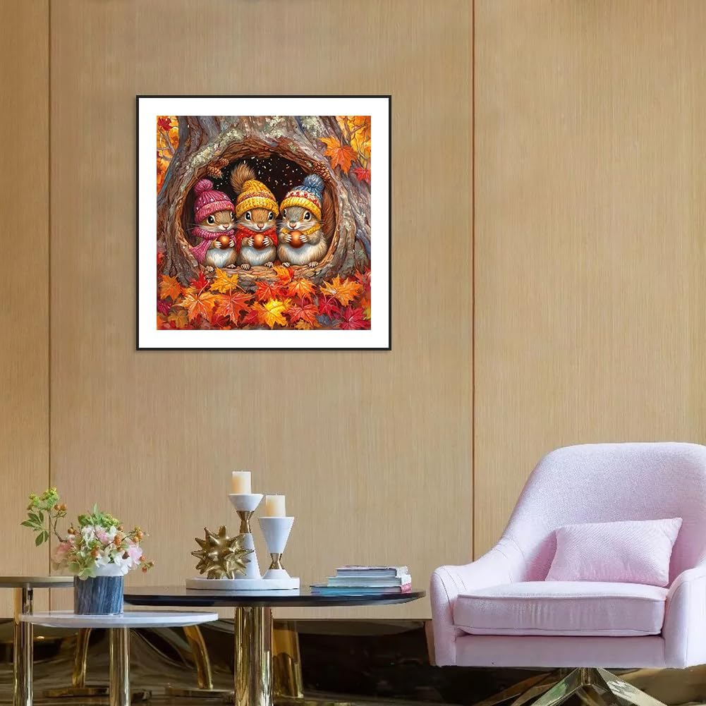 Squirrel Diamond Painting Kits for Adults, 5D DIY Diamond Art Kits for Beginners, Full Drill Diamond Painting Kits for Home Wall Decor, 12x12 Inch