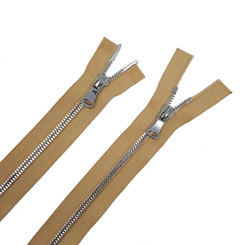 8MM Two Way Separating Open Bottom Zipper Beige Tape Nickel Teeth 36"