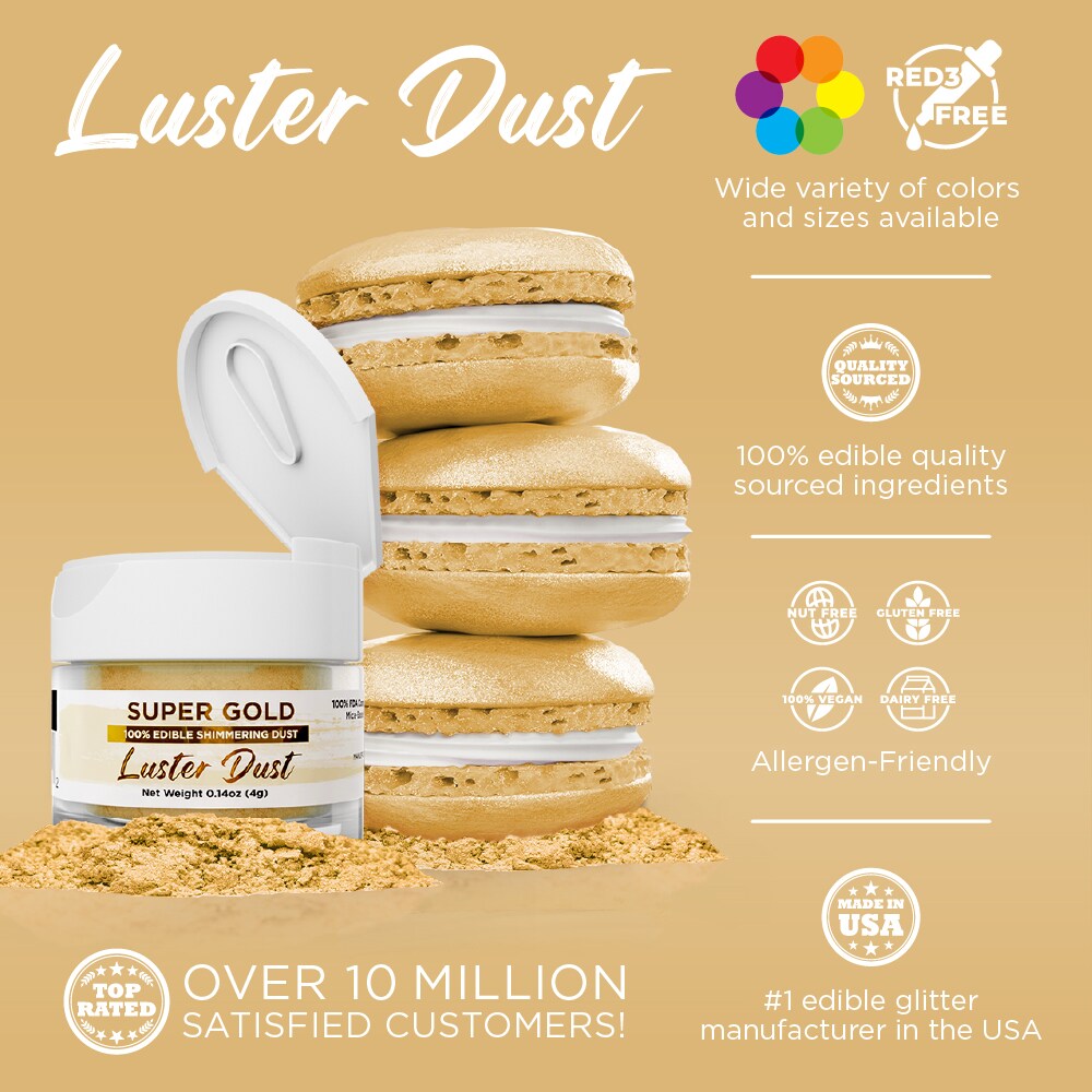 Bakell - Super Gold Luster Dust (4g, 1x Jar) Edible Vegan Dust & Paint for Baking, Desserts and Beverages