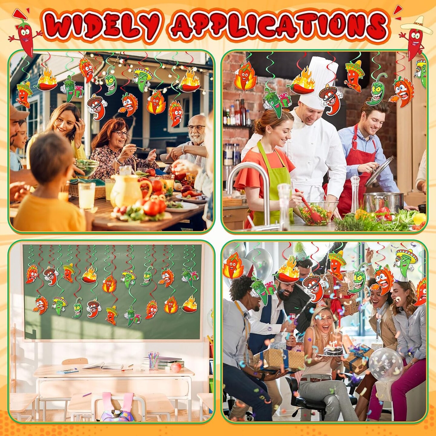 36-Piece Chili Cook-Off Party Decoration Set with Mexican Fiesta Pepper Hanging Swirls and Cutouts, Red Pepper Décor for Taco Parties, Western-Themed Events, Birthdays, and Table Centerpieces