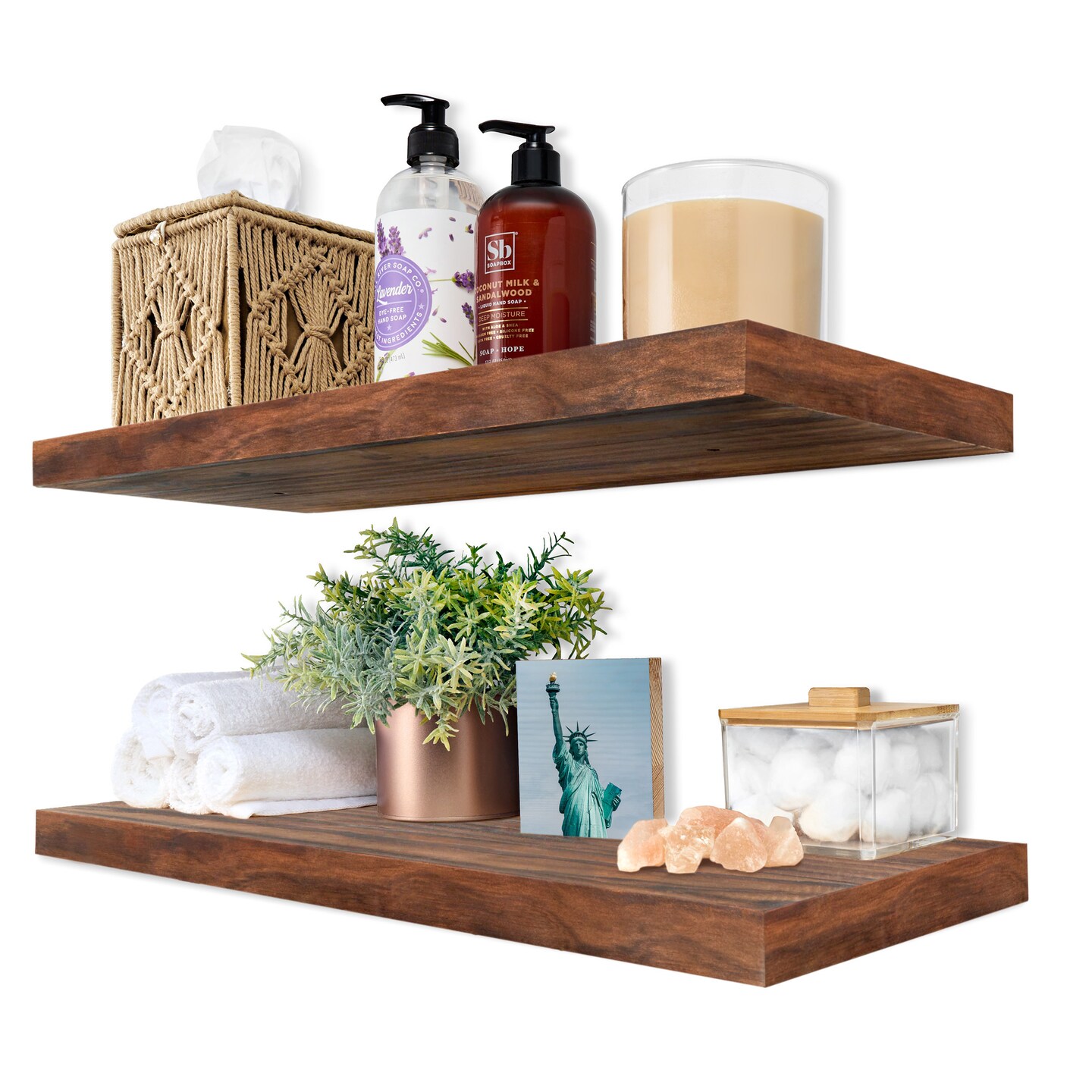 Sorbus Wood Floating Shelves for Wall - 24” Solid Wood Wall Shelves for Bathroom Decor, Books, Bedroom & Living Room - Set of 2 Black Wall Mounted Kitchen Shelves - Durable 100% Premium Solid Pine