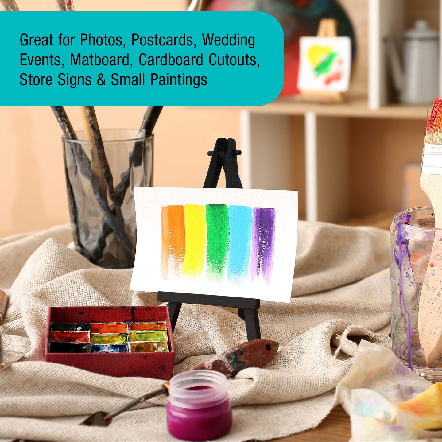 8&#x22; High Small Black Wood Display Easel (6 Pack), A-Frame Artist Painting Party Tripod Mini Easel - Tabletop Holder Stand for Canvases, Kids Crafts