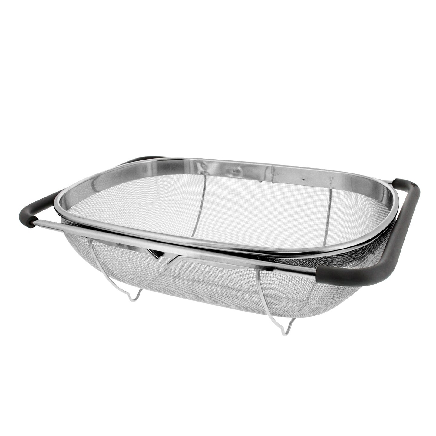 U.S. Kitchen Supply&#xAE; Premium Quality Over The Sink Stainless Steel Oval Colander with Fine Mesh 6 Quart Strainer Basket &#x26; Expandable Rubber Grip Handles