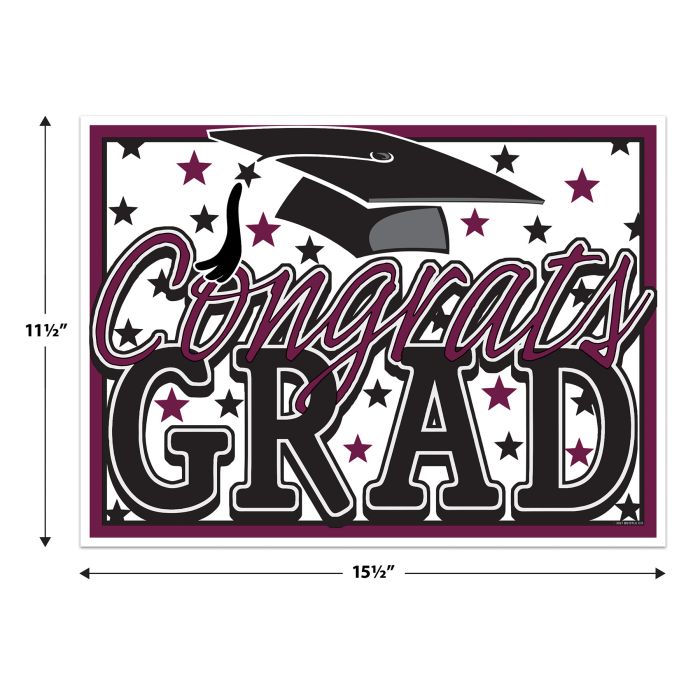 6 Pack Beistle Burgundy Plastic Congrats Grad Yard Sign