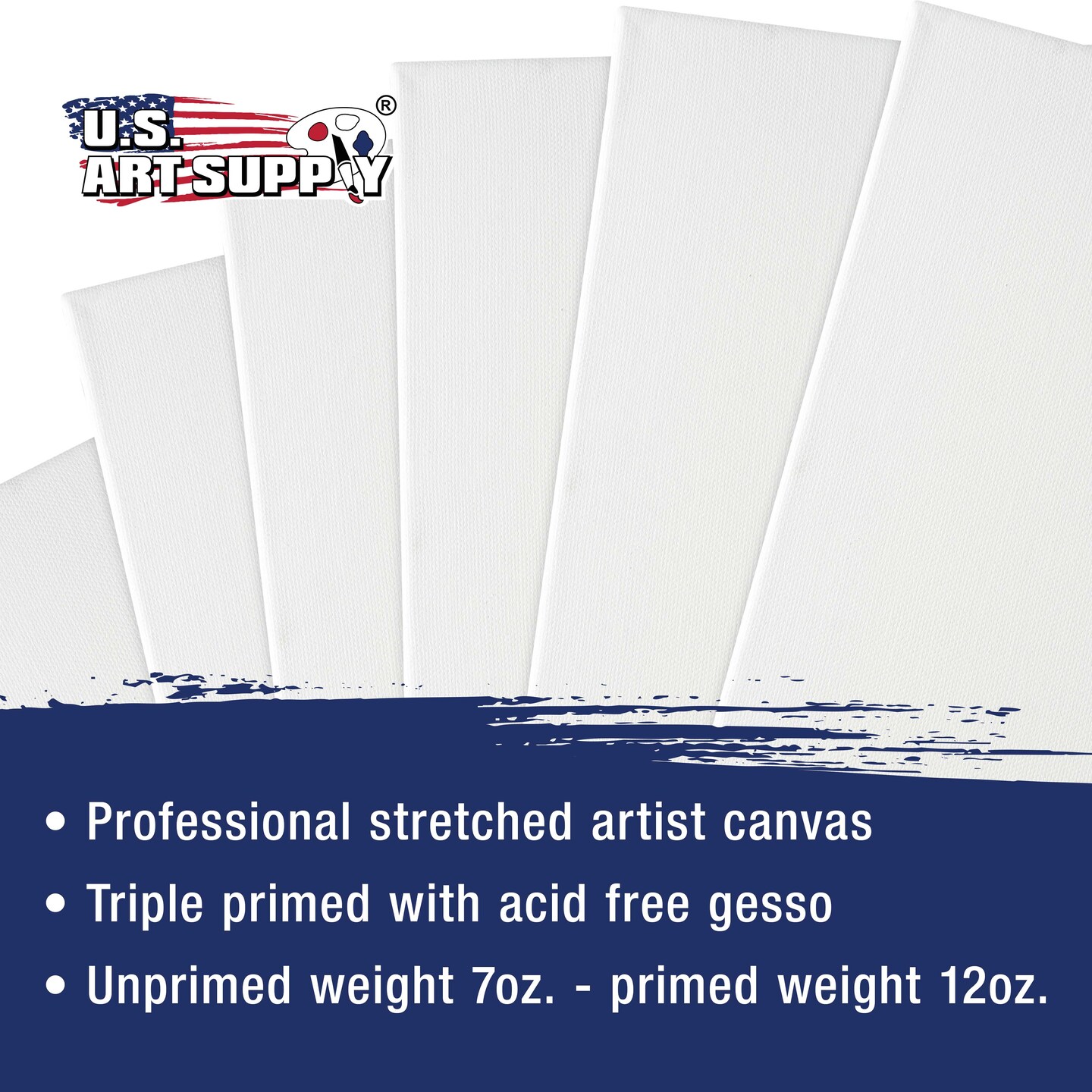 5 Assorted Rectangular Sized Stretched Artist Paint Canvases (5 Pack) 1-each of 18x24&#x22;, 14x18&#x22;, 11x14&#x22;, 8x10&#x22;, 5x7&#x22;