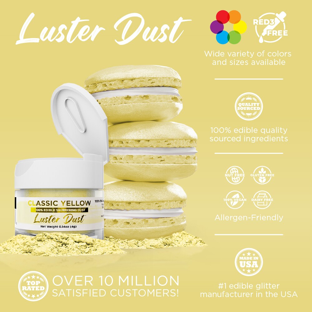 Bakell - Classic Yellow Luster Dust (4g, 1x Jar) Edible Vegan Dust &#x26; Paint for Baking, Desserts and Beverages