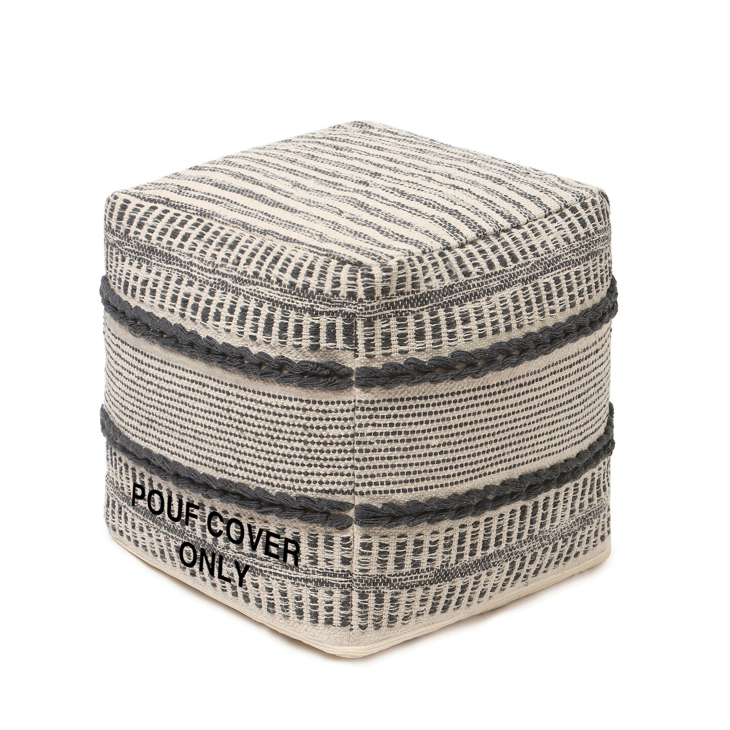 Edge Collections - Gray - Textured Cover for Decorative Pouf Ottoman - 1 pcs