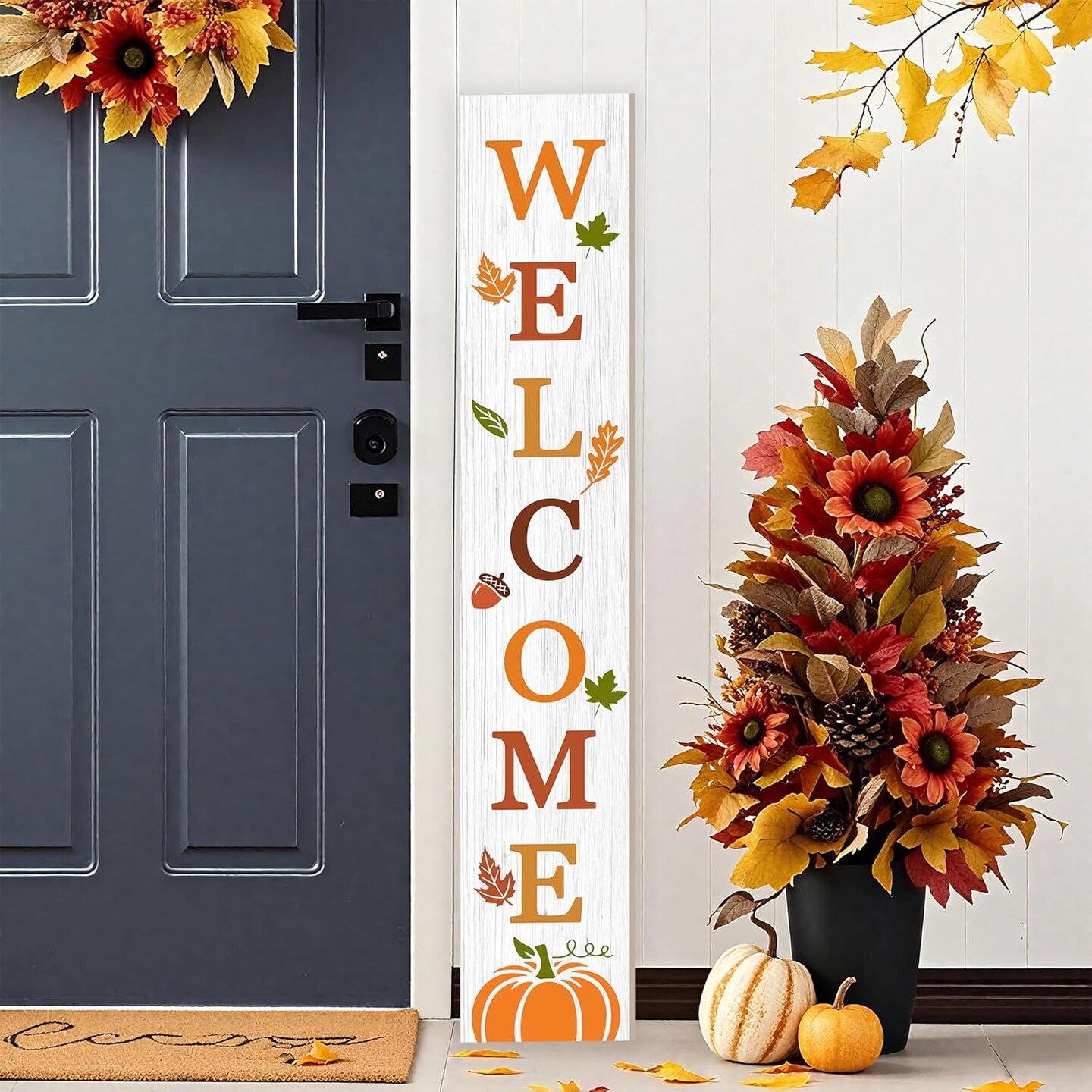 47&#x22; Autumn Large Welcome Fall Porch Sign(White)