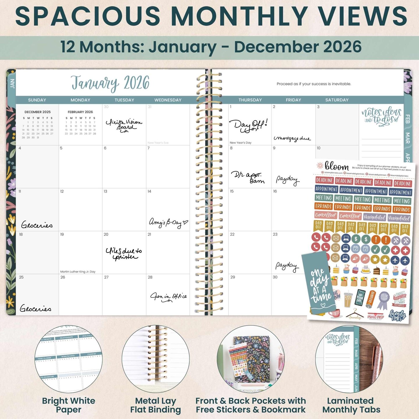 bloom daily planners 2026 Soft Cover Weekly &#x26; Monthly Planner, 8.5&#x22; x 11&#x22;, Be Kind