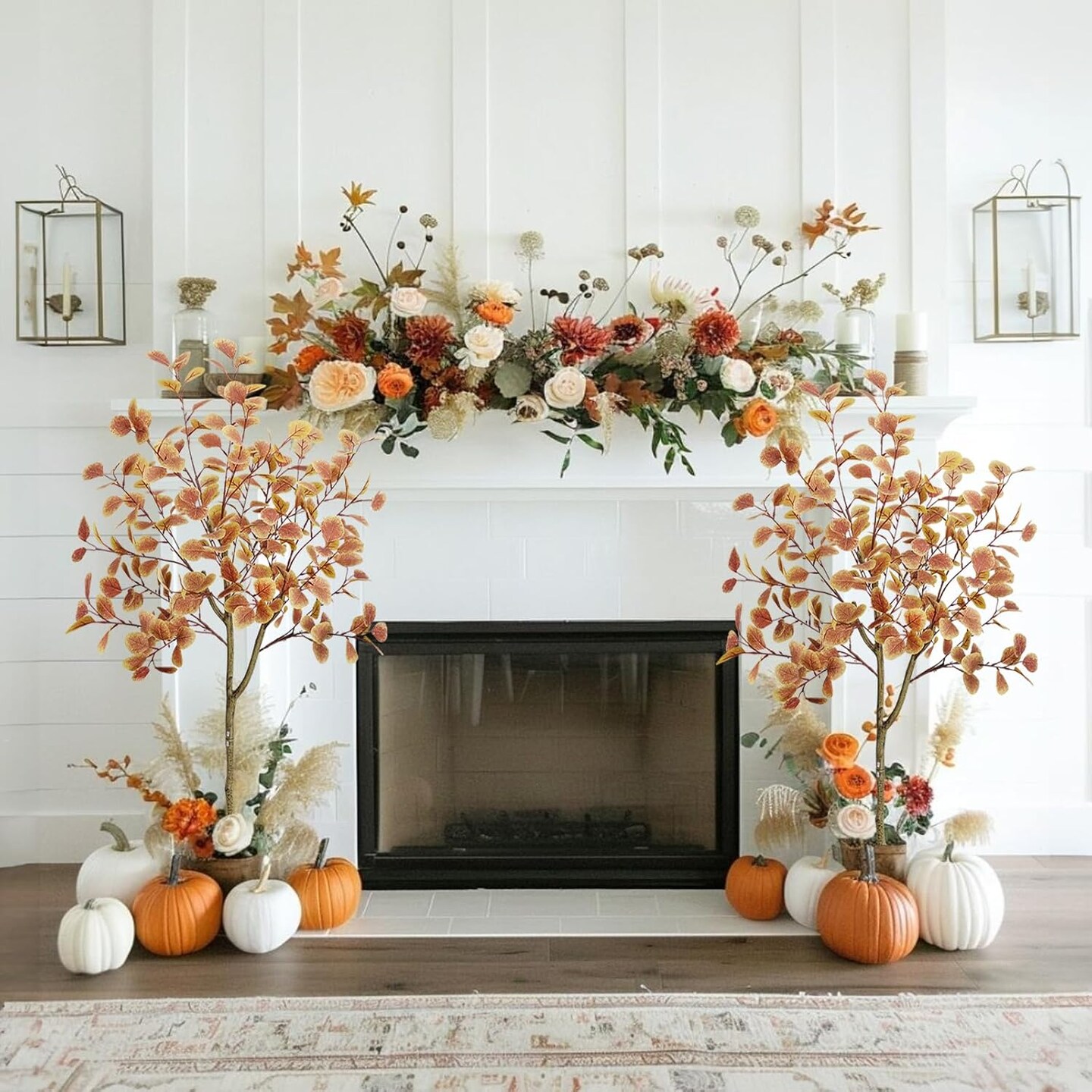 Artificial Fall Tree for Decoration Autumn Eucalyptus Floor Tree(Orange-1pc)