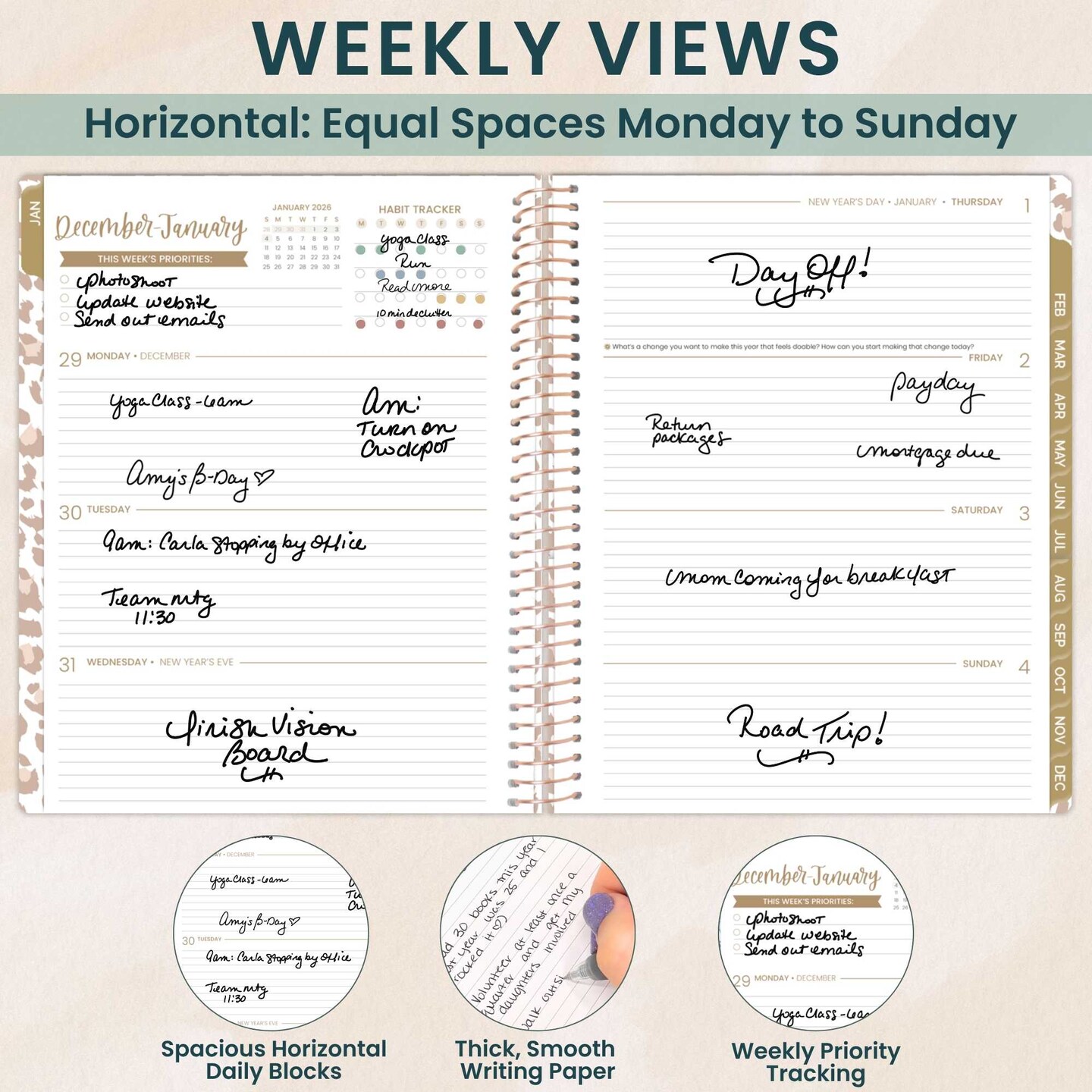 bloom daily planners 2026 Soft Cover Weekly &#x26; Monthly Planner, 8.5&#x22; x 11&#x22;, Tan Leopard