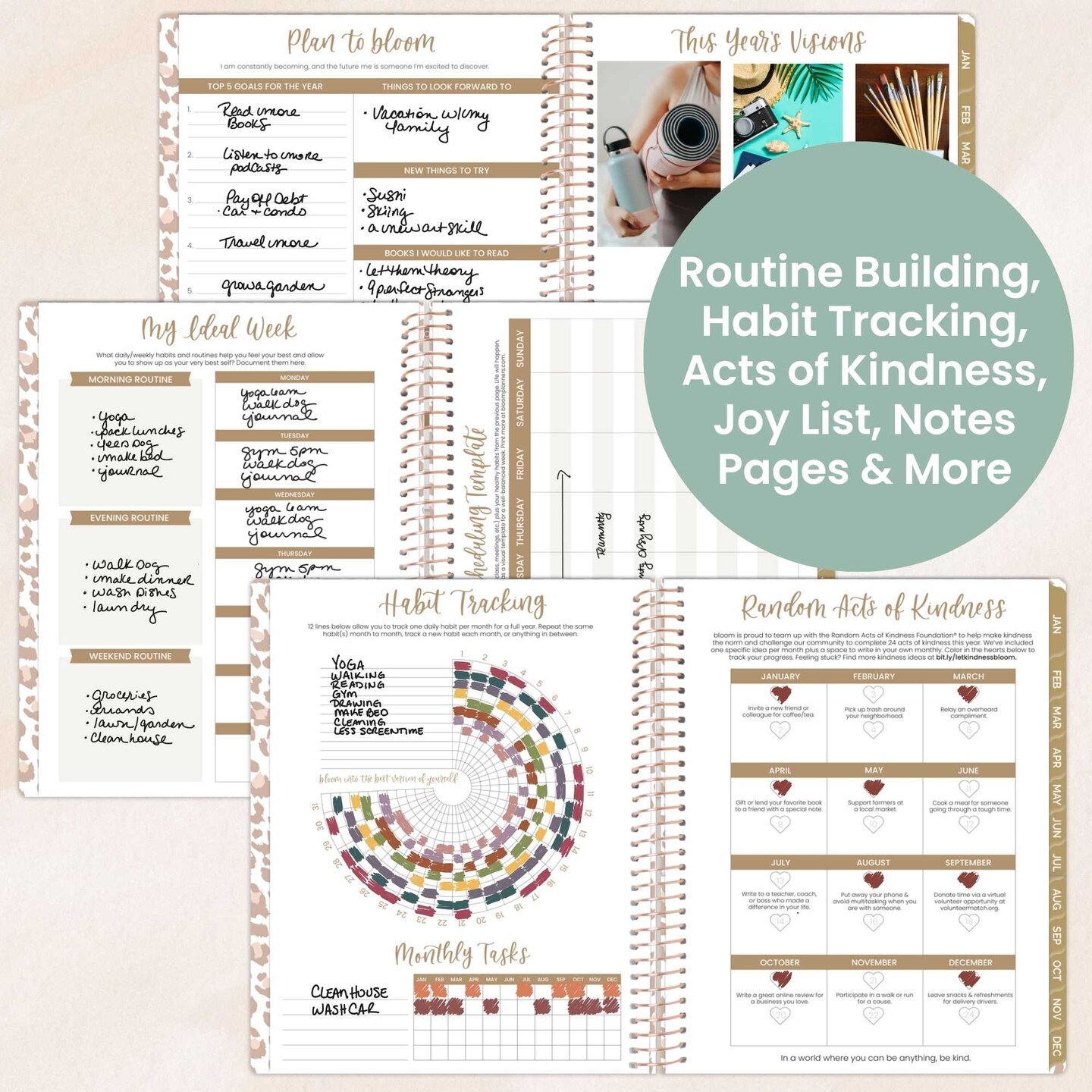 bloom daily planners 2026 Soft Cover Weekly &#x26; Monthly Planner, 8.5&#x22; x 11&#x22;, Tan Leopard