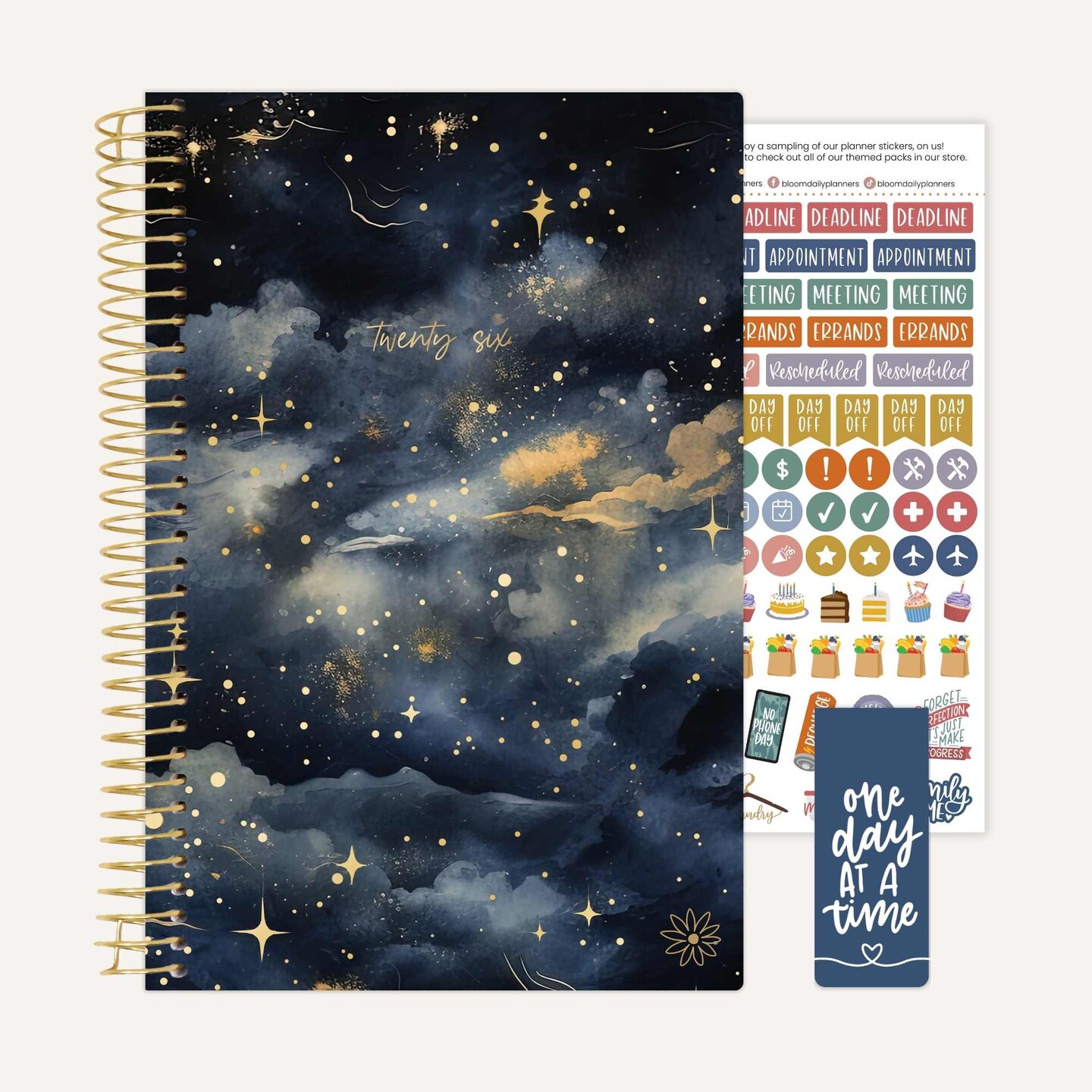 bloom daily planners 2026 Soft Cover Weekly &#x26; Monthly Planner, 5.5&#x22; x 8.25&#x22;, Midnight Sky