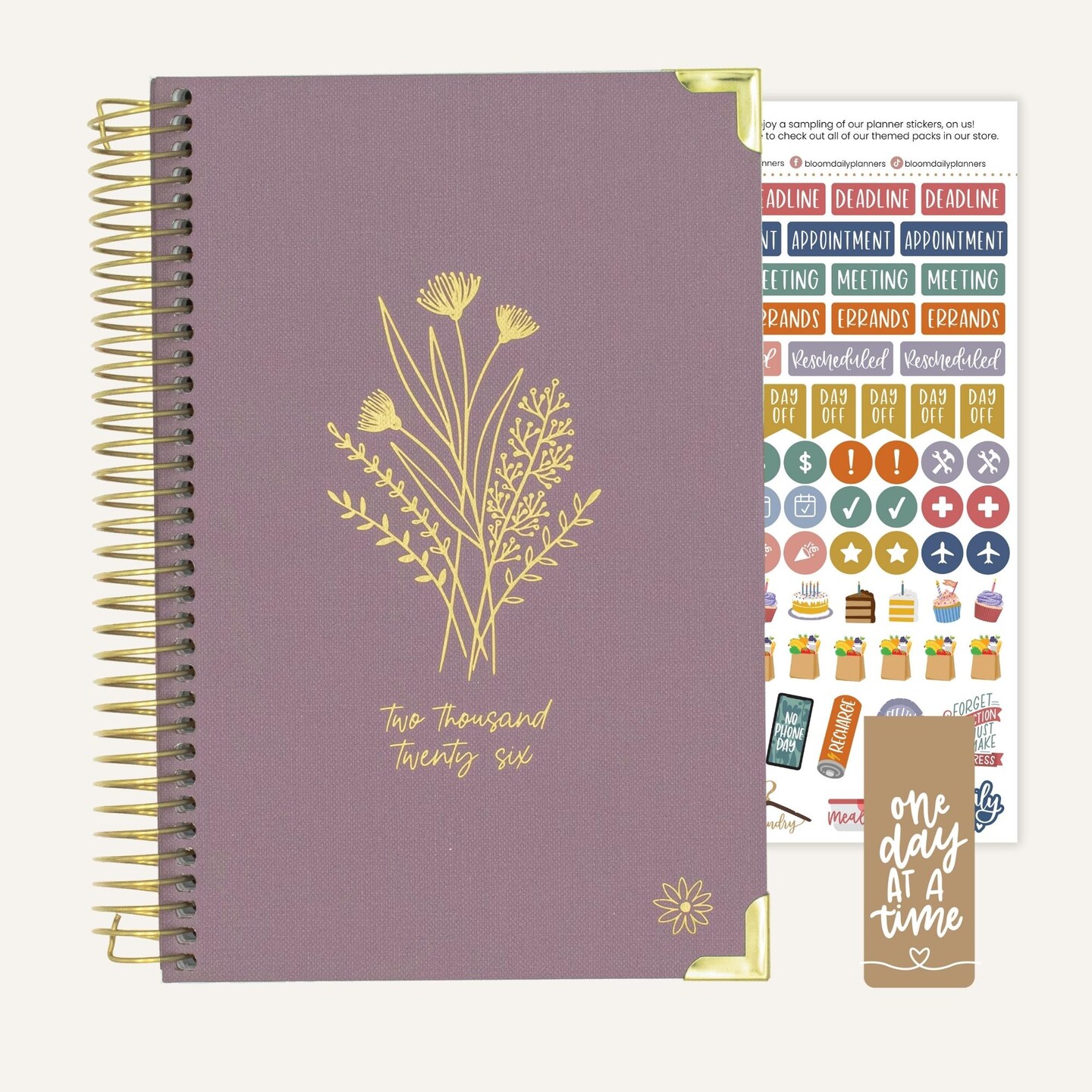 bloom daily planners 2026 Hard Cover Weekly & Monthly Planner, 5.5" x 8.25", Linen, Purple