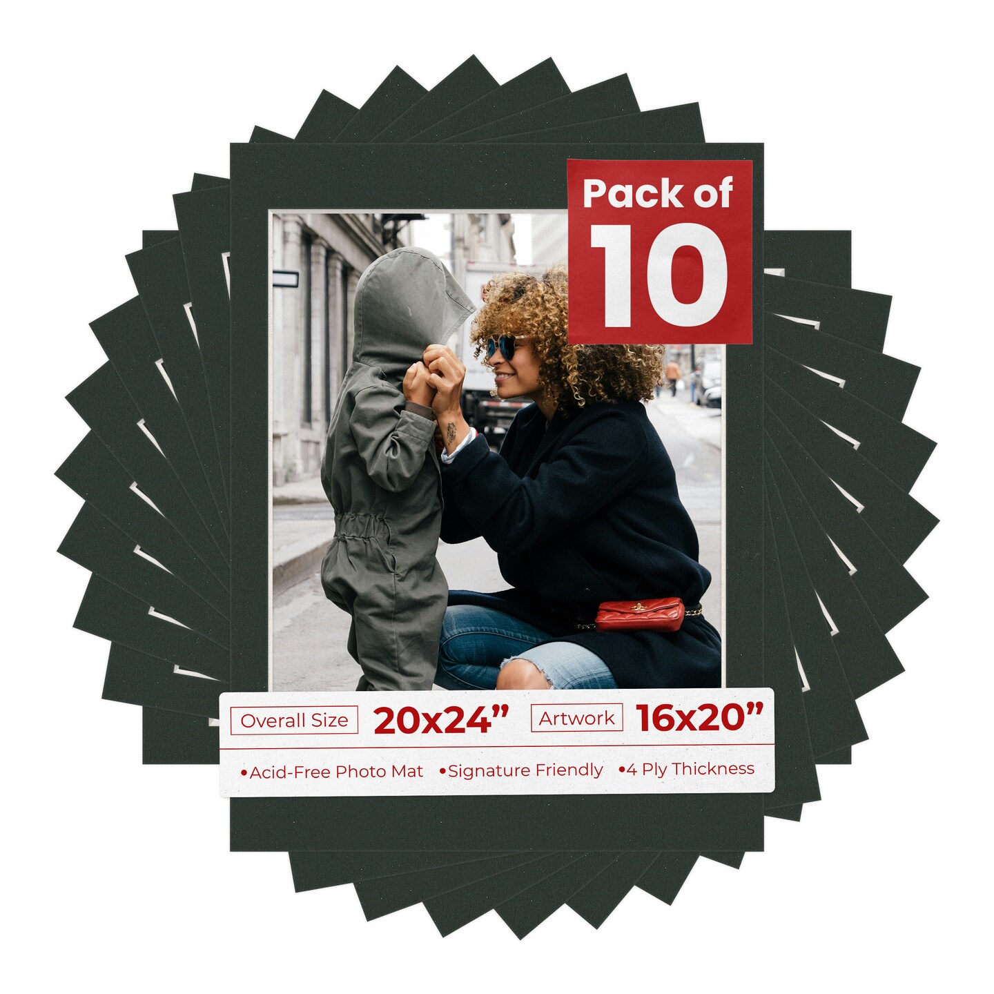 Textured Black Mat Board for 20x24 Frames - Fits 16x20 Photos