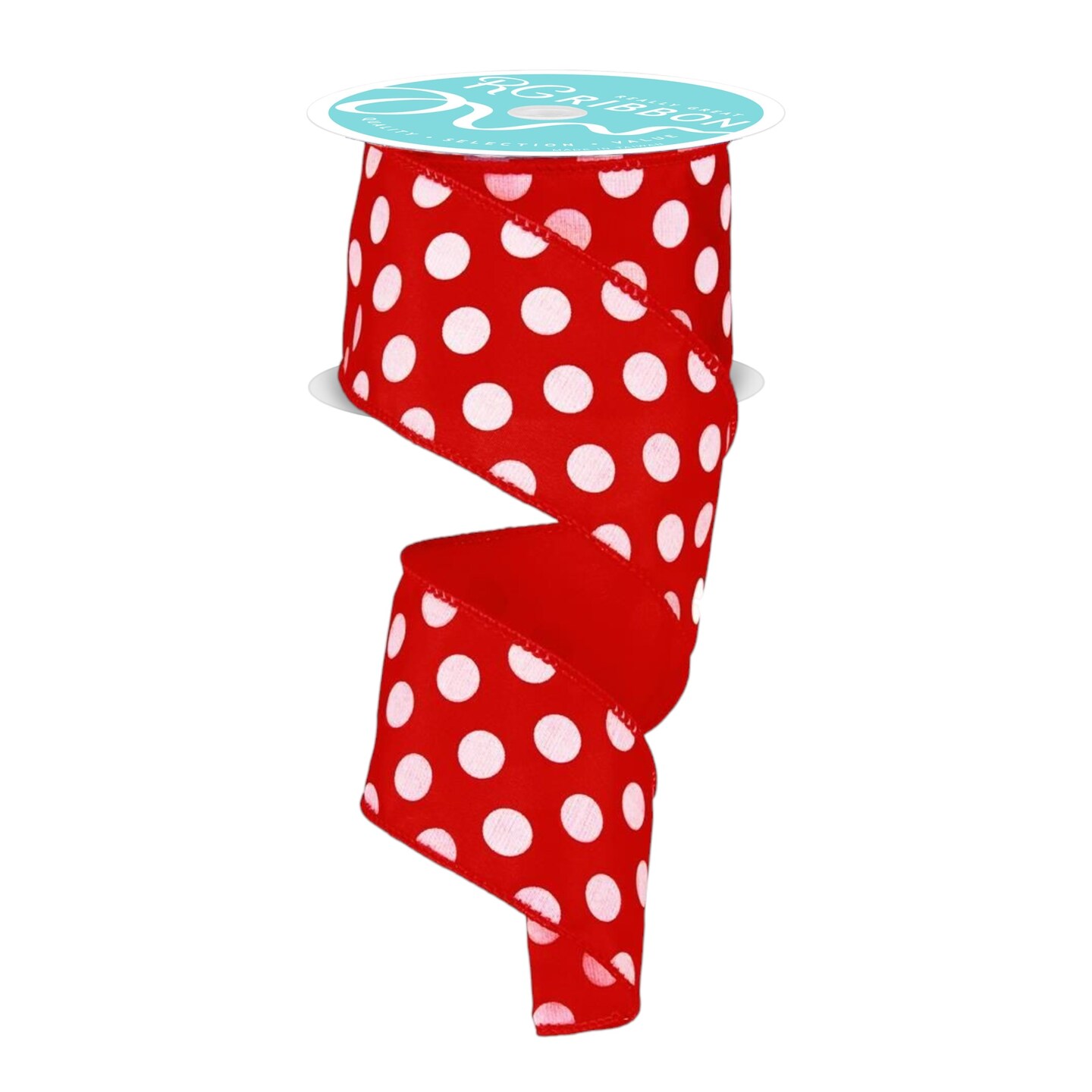 Red and White 2.5" Inch Wired Polka Dot Ribbon, For Bows, Wreaths, Crafts, and Decoration