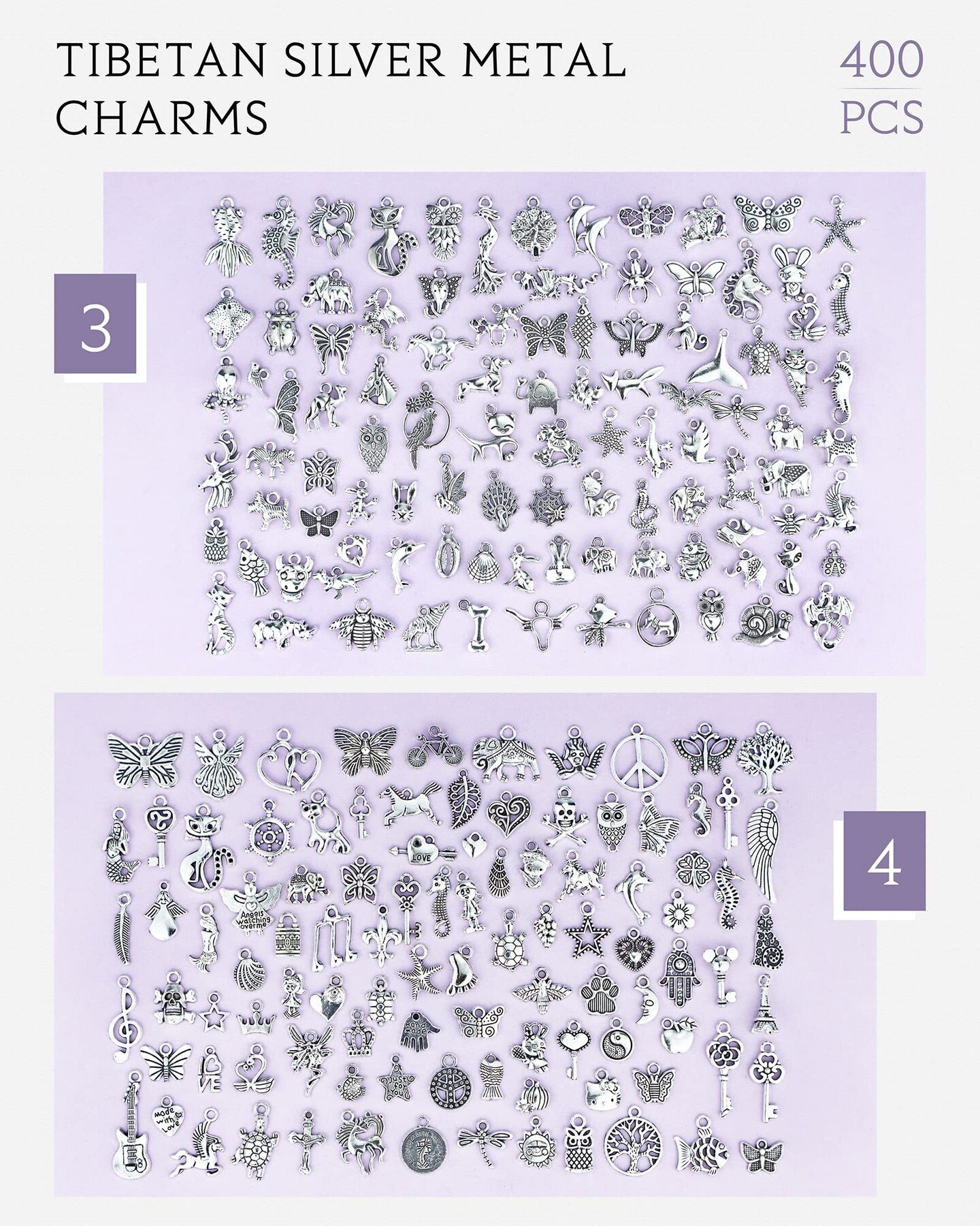 400 PCS Wholesale Bulk Lots Jewelry Making Charms Mixed Smooth Tibetan Silver Alloy Charms Pendants DIY for Bracelet Necklace Jewelry Making and Crafting