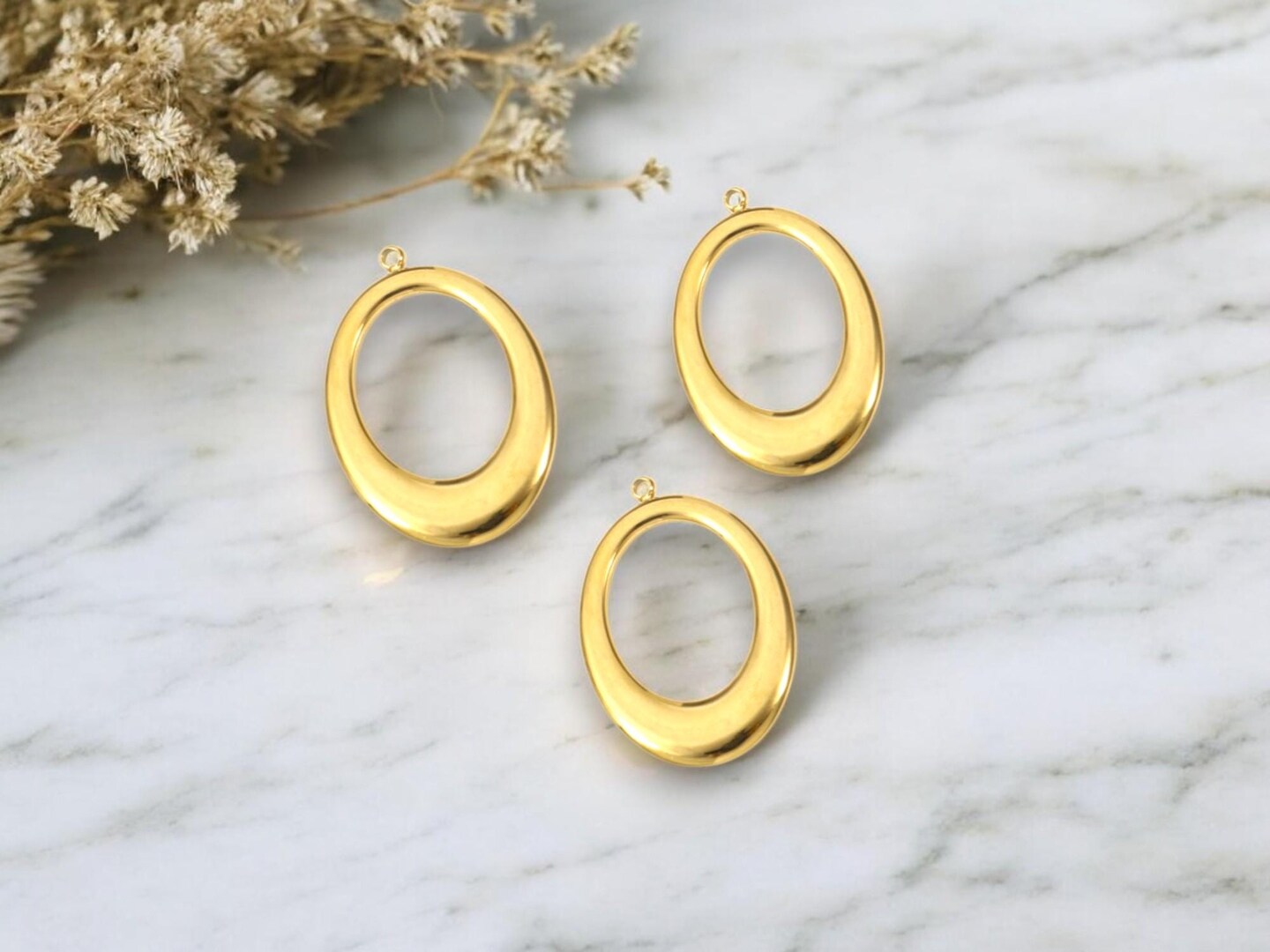 *2* 18k Gold Plated 304 Stainless Steel Oval Drop Charms