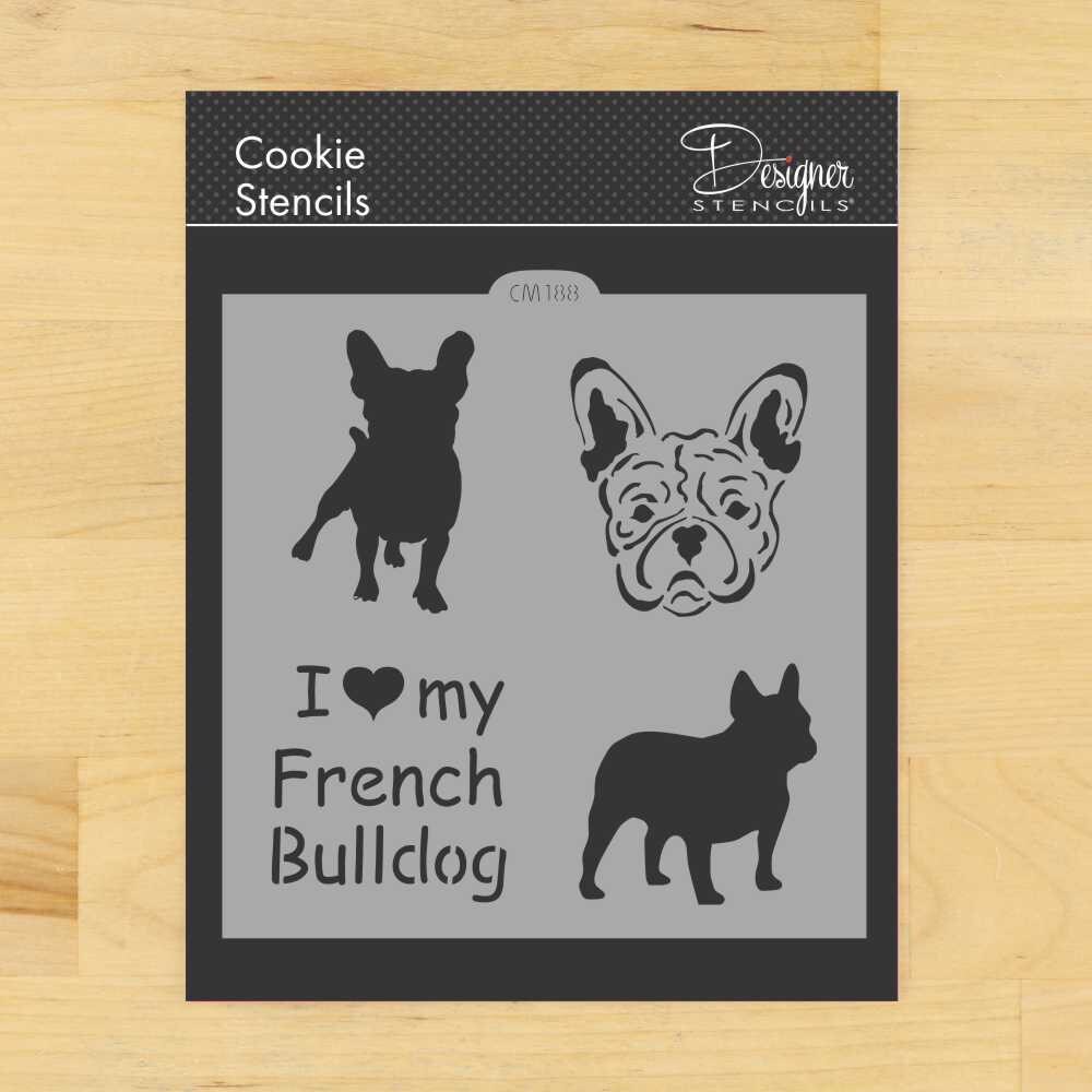 I Love My French Bulldog Cookie &#x26; Craft Stencil | CM188 by Designer Stencils | Cookie Decorating Tools | Baking Stencils for Royal Icing, Airbrush, Dusting Powder | Craft Stencils for Canvas, Paper, Wood | Reusable Food Grade Stencil