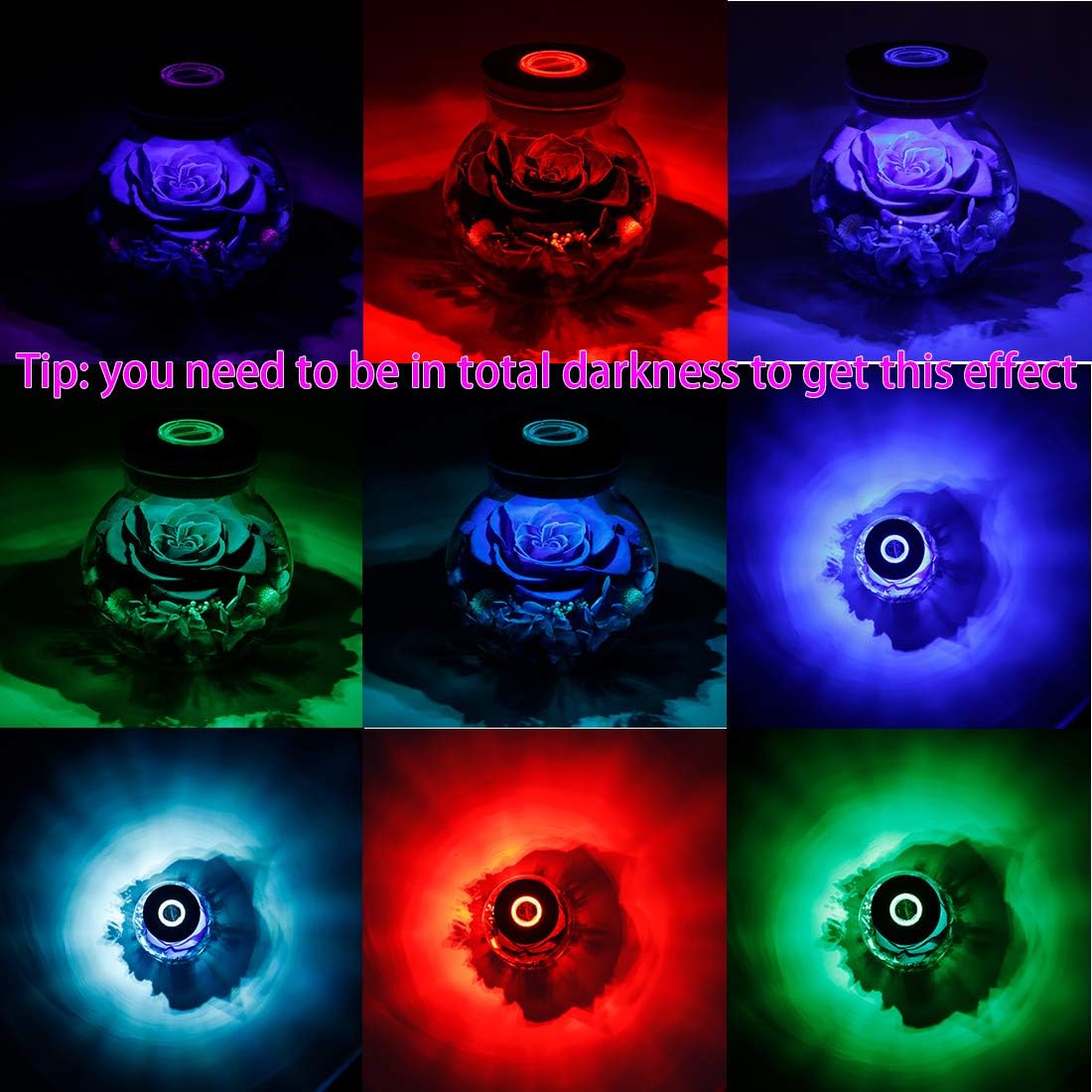 Preserved Real Roses with Colorful Mood Light Wishing Bottle, Eternal Rose,Never Withered Flowers, Table Decor,Christmas Anniversary Valentine's, Blue 4.3inch, 1pcs