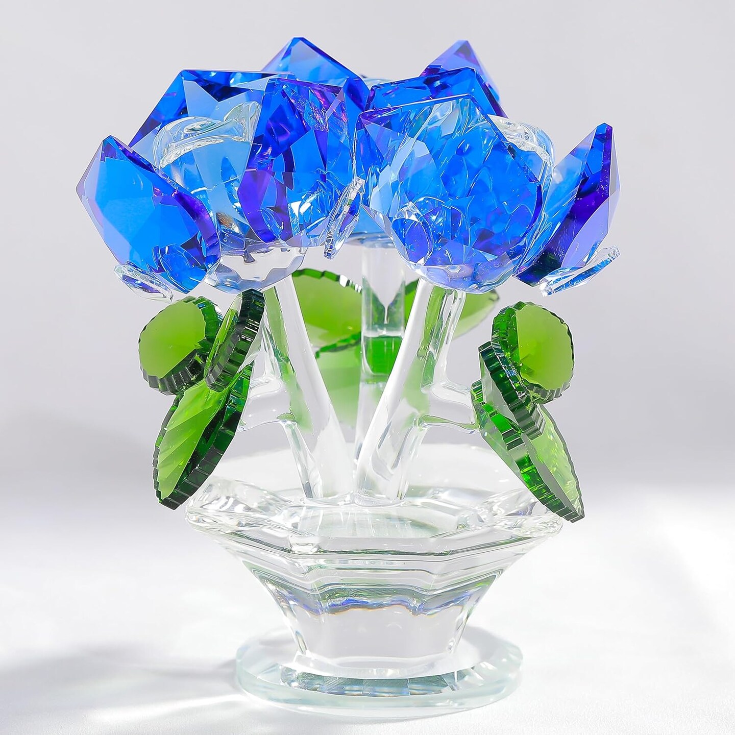 Blue Rose Flower Crystal Figurine with Vase, Handmade Bouquet Flowers Gifts for Wife Girlfriend Women Ornament , Crystal Flower Collectible Home Table Decor &#x200B;for Valentine&#x27;s Day Wedding Anniversary