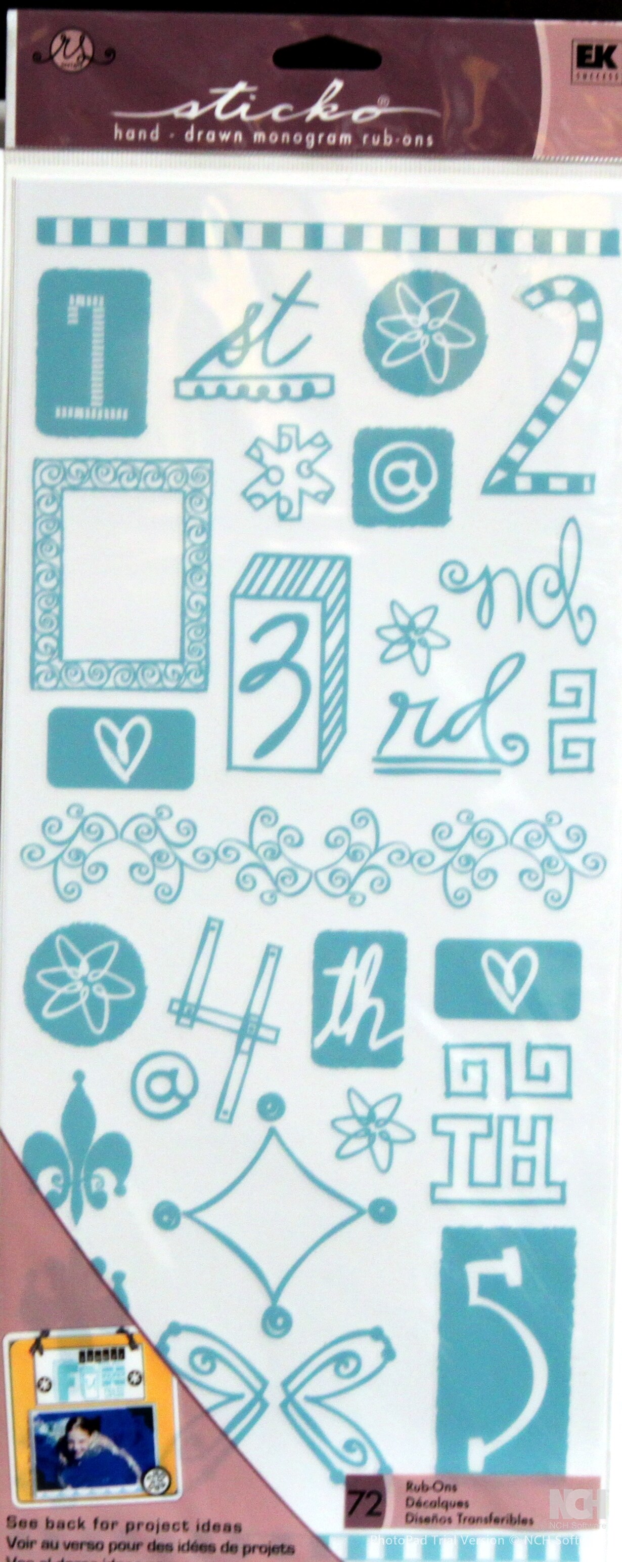 Sticko Turquoise Numbers Hand-Drawn Monogram Rub-ons