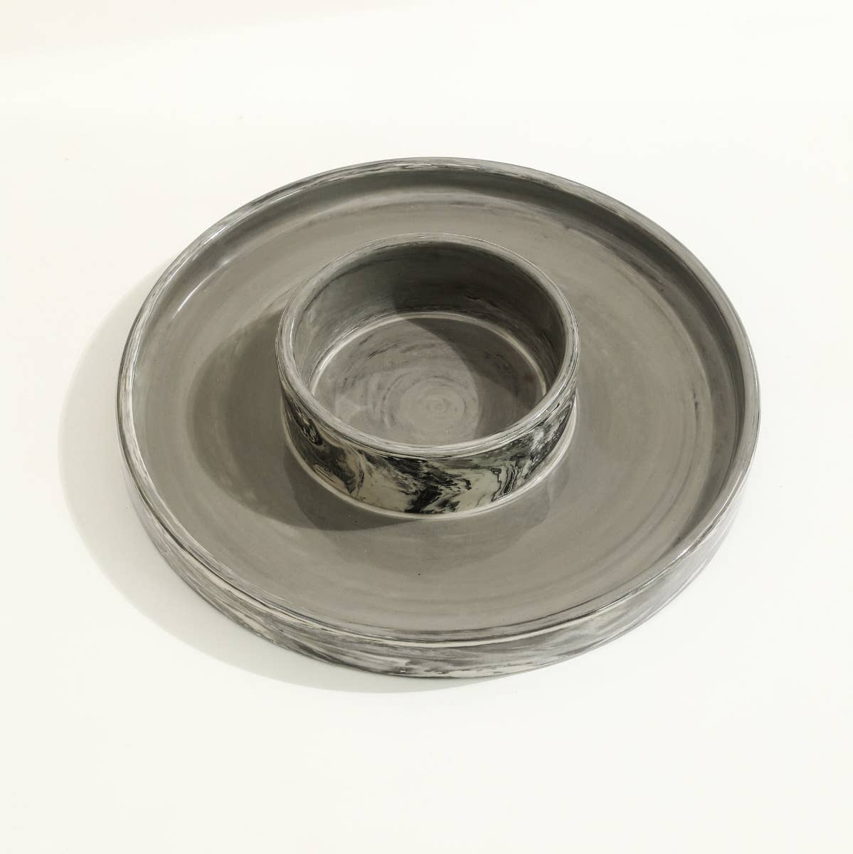Black Round Ceramic Snack Platter &#x2013; Elegant Serving Dish for Snacks &#x26; Appetizers-9.4X9.4X1.5&#x22;