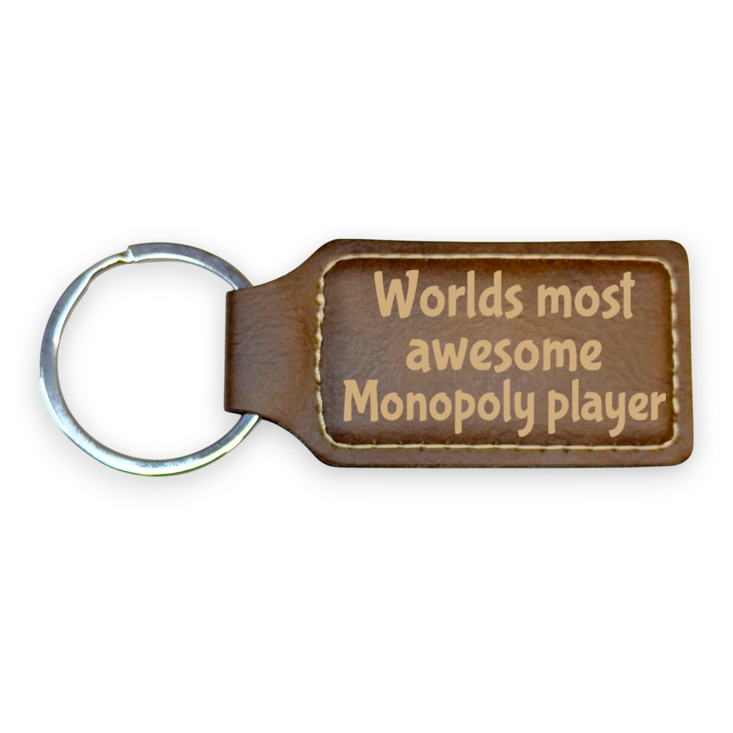 Keychain - Rectangle - Worlds Most awesome Monopoly Player - Leather