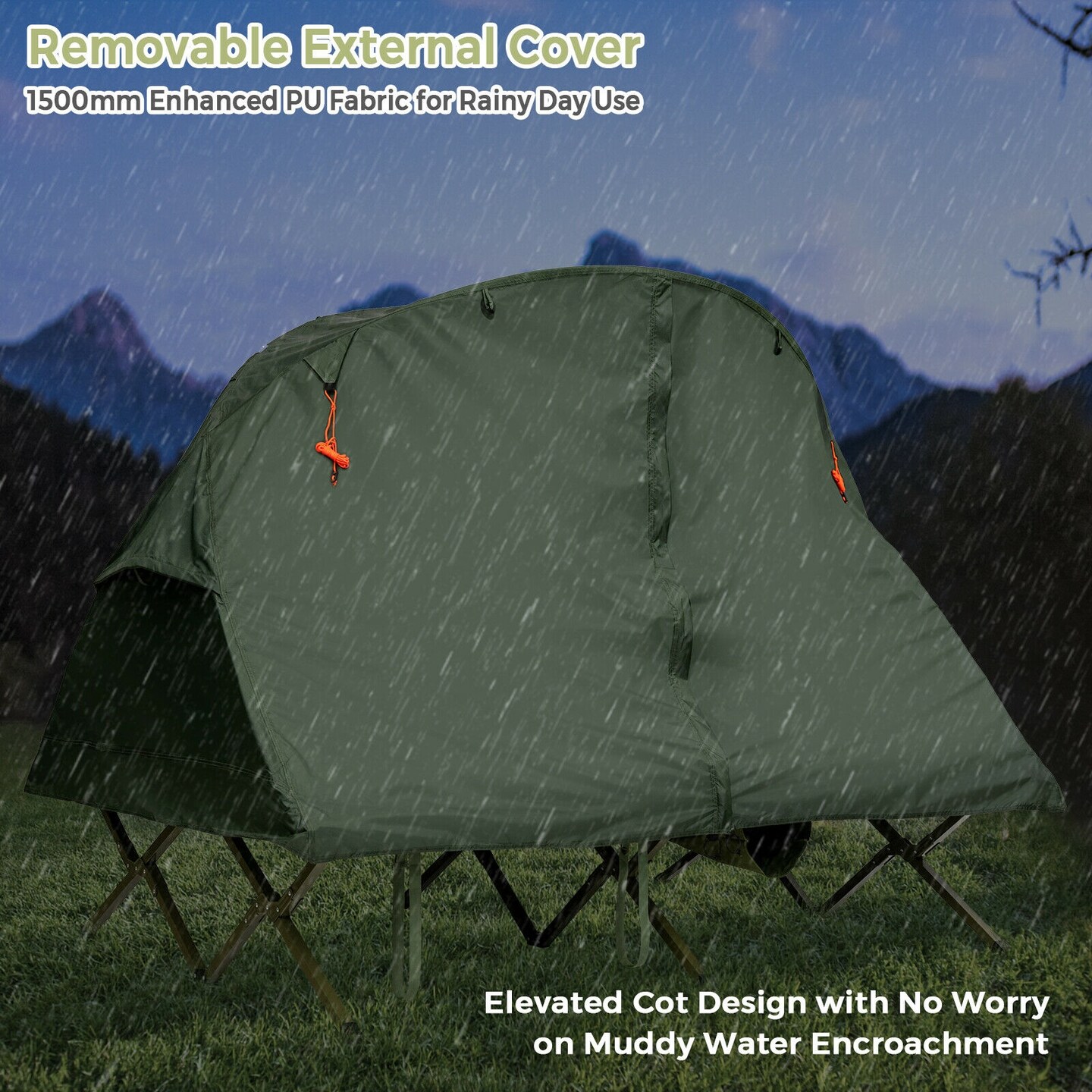 2-Person Camping Tent Cot Set Elevated Cot Air Mattress Outdoor Shelter