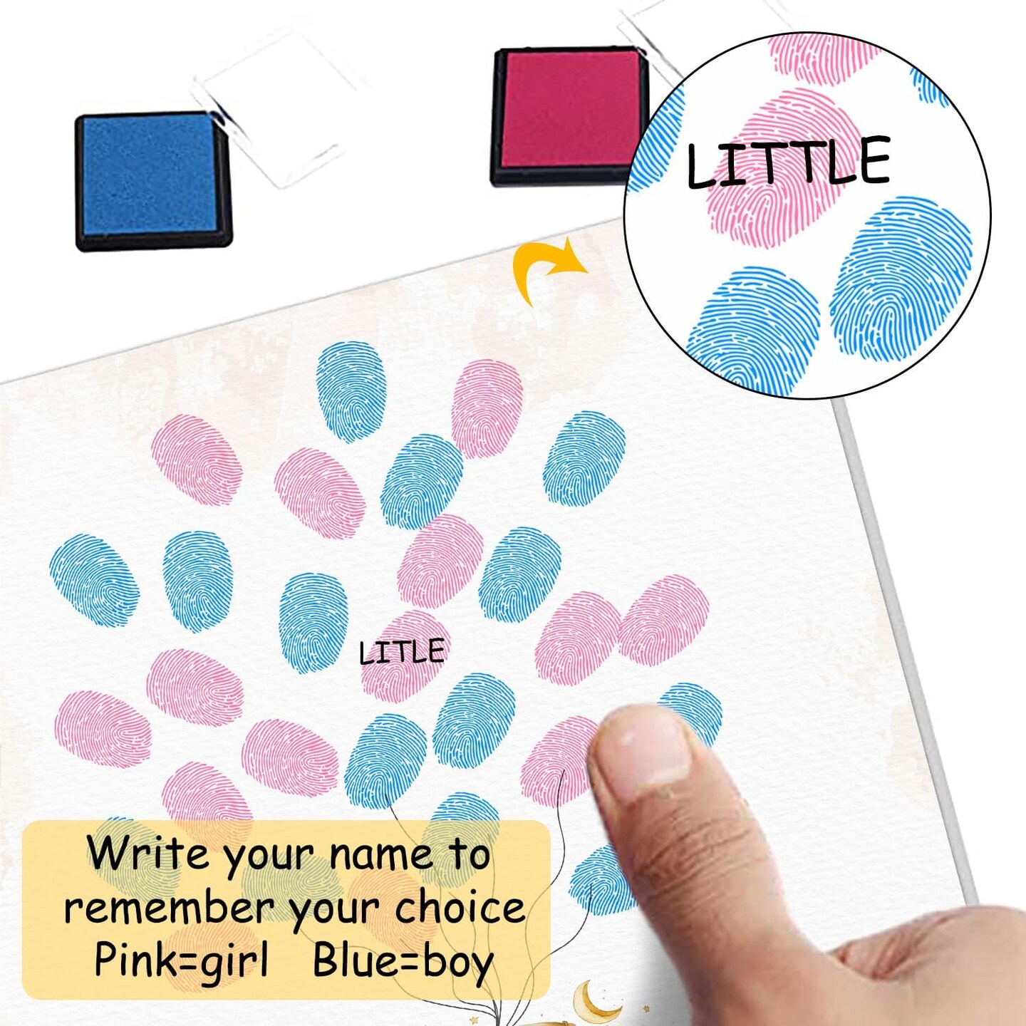 Gender Reveal Party Fingerprint Tree Sign, a Baby Shower Guest Book,Woodland Baby Shower Guest Book,Moon Bear Theme Canvas Baby Shower, Gender Reveal Keepsake