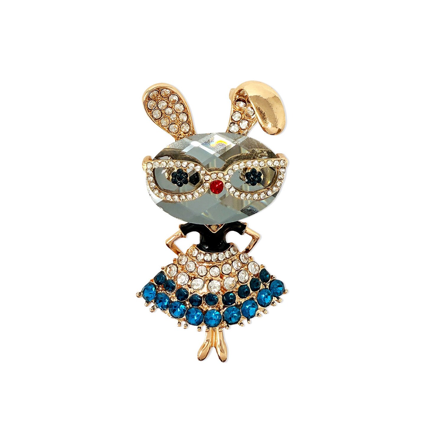 Wrapables Vintage Crystal Rhinestone Rabbit with Glasses and Skirt Brooch Pin, Blue