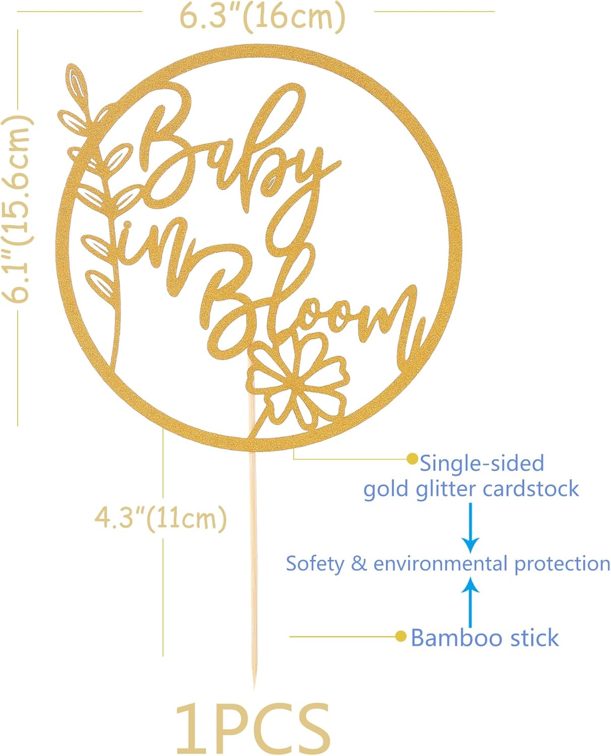 Baby in Bloom Cake Topper - Flower Theme Baby Shower Cake Topper, Floral Baby Shower Gender Reveal Patry Cake Decorations