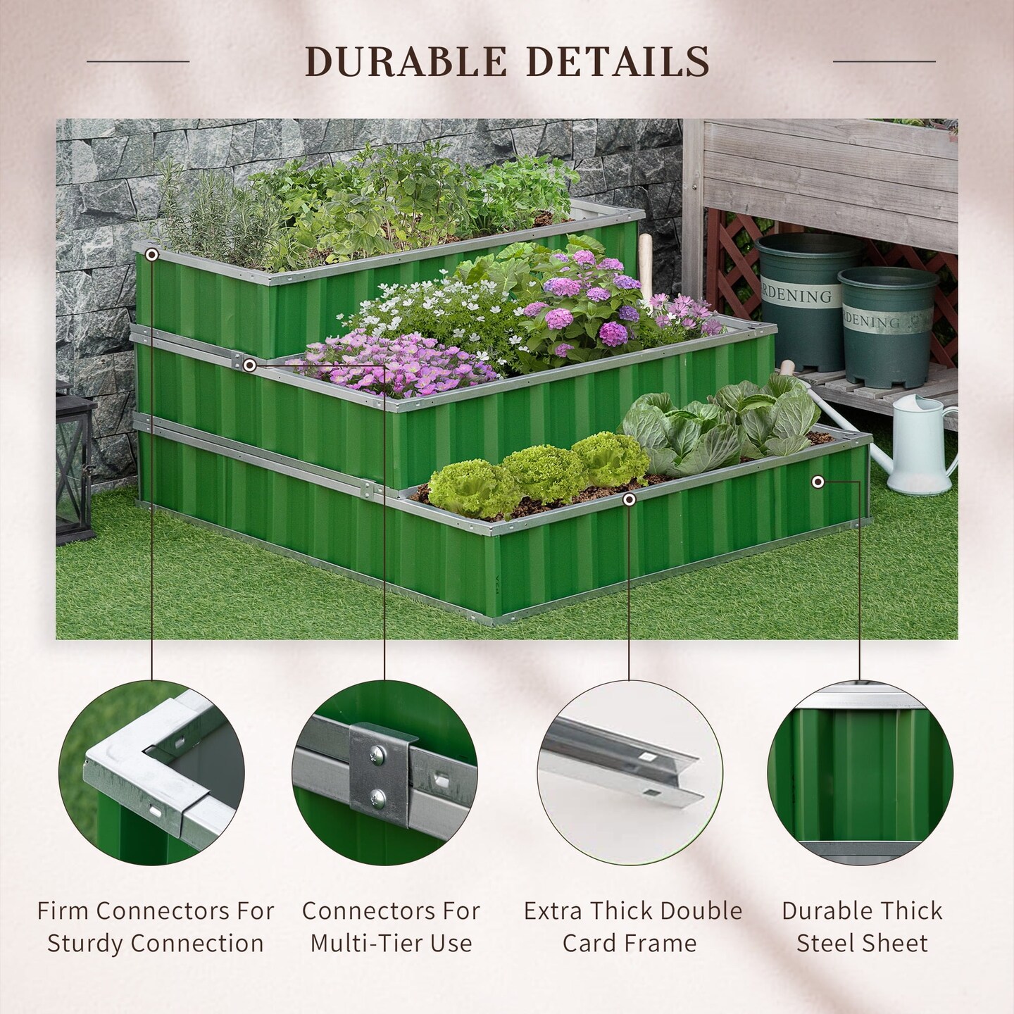3-Tier Metal Raised Garden Bed Planter Kit